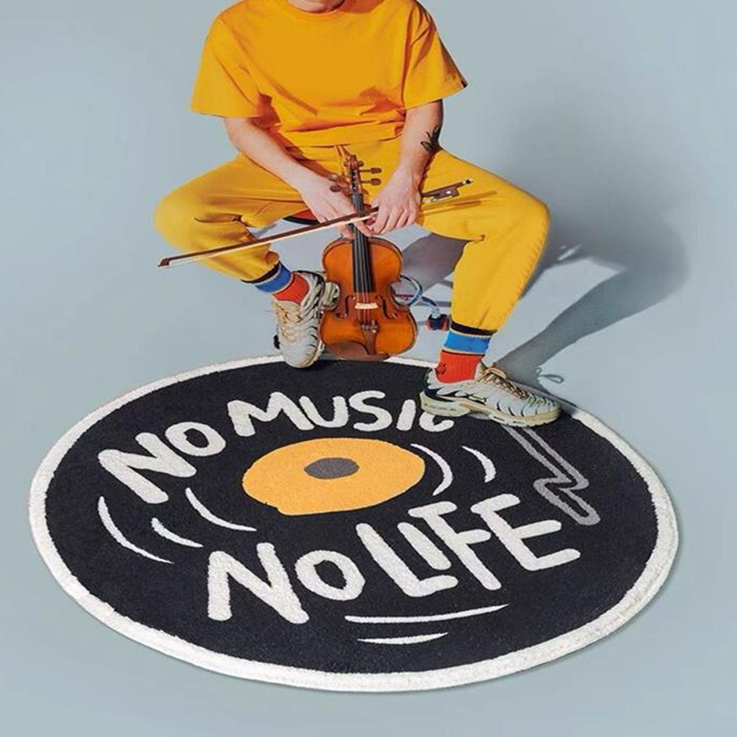 Water Absorbent Mat Retro CD Disk Design Anti Slip Thick Soft Imitation Cashmere Home Bathroom Mat Type 1 100x100cm