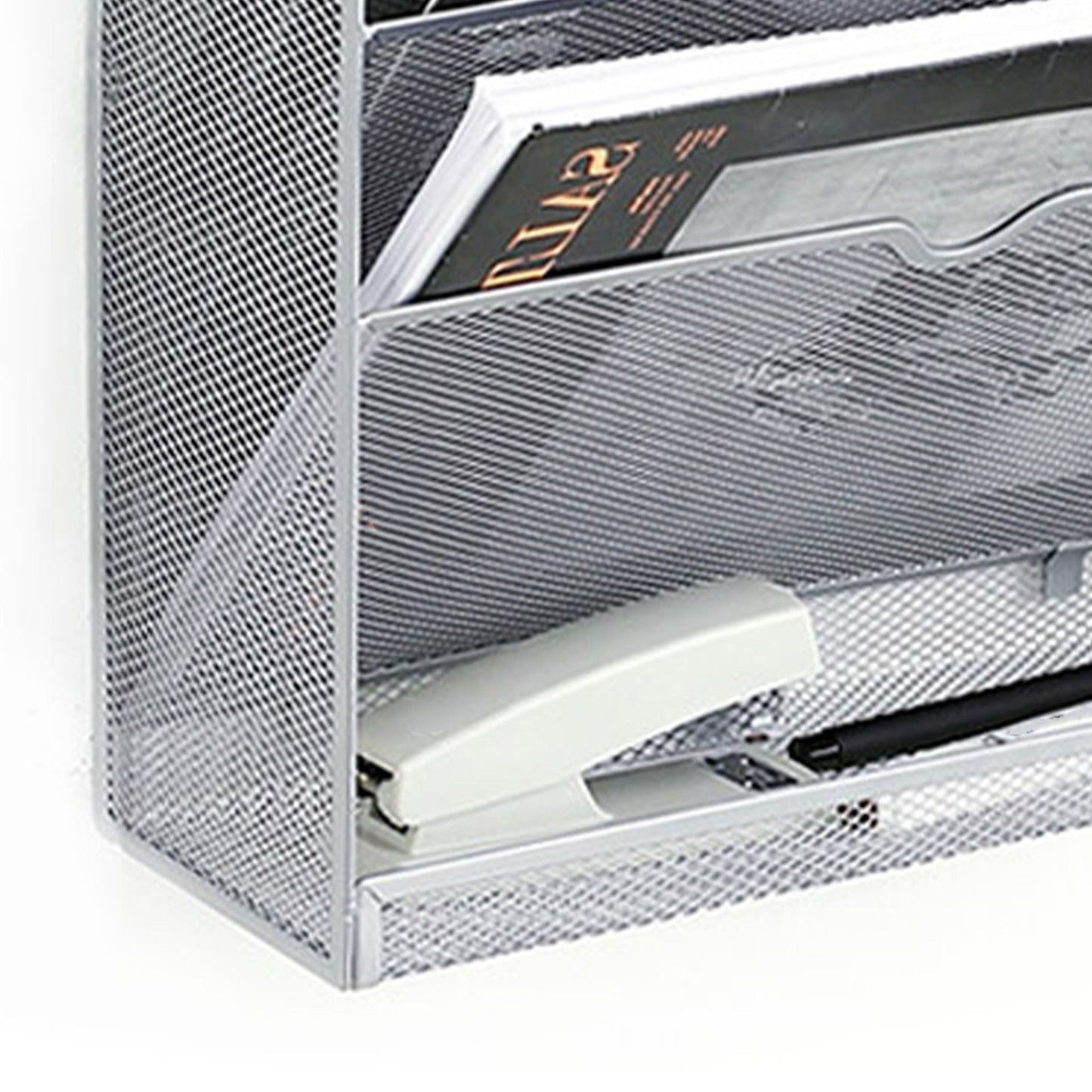 5 Tier Wall File Organizer Vertical Placement Glossy Edges Wall Mount File Holder with Hanging Hole for Office Silver