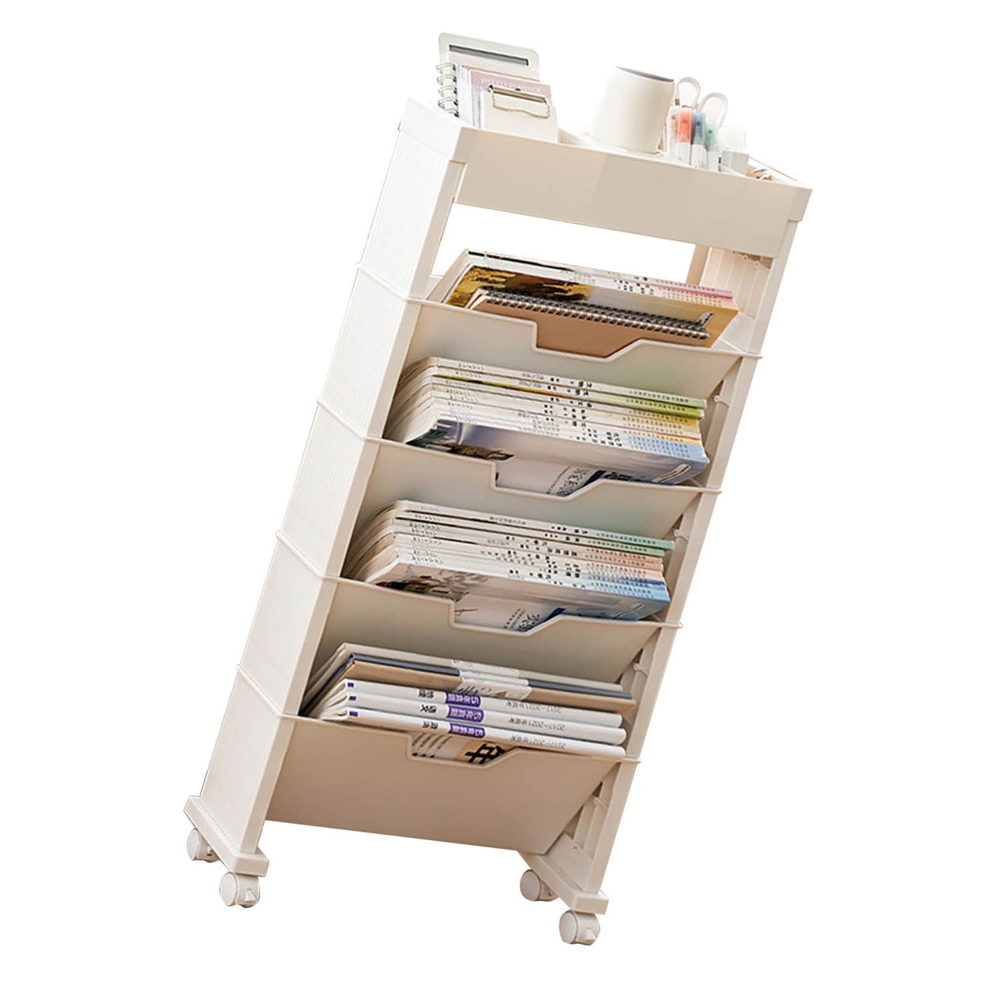 Classroom Bookshelf Multilayer with Universal Wheel Book Storage Shelving for Living Room