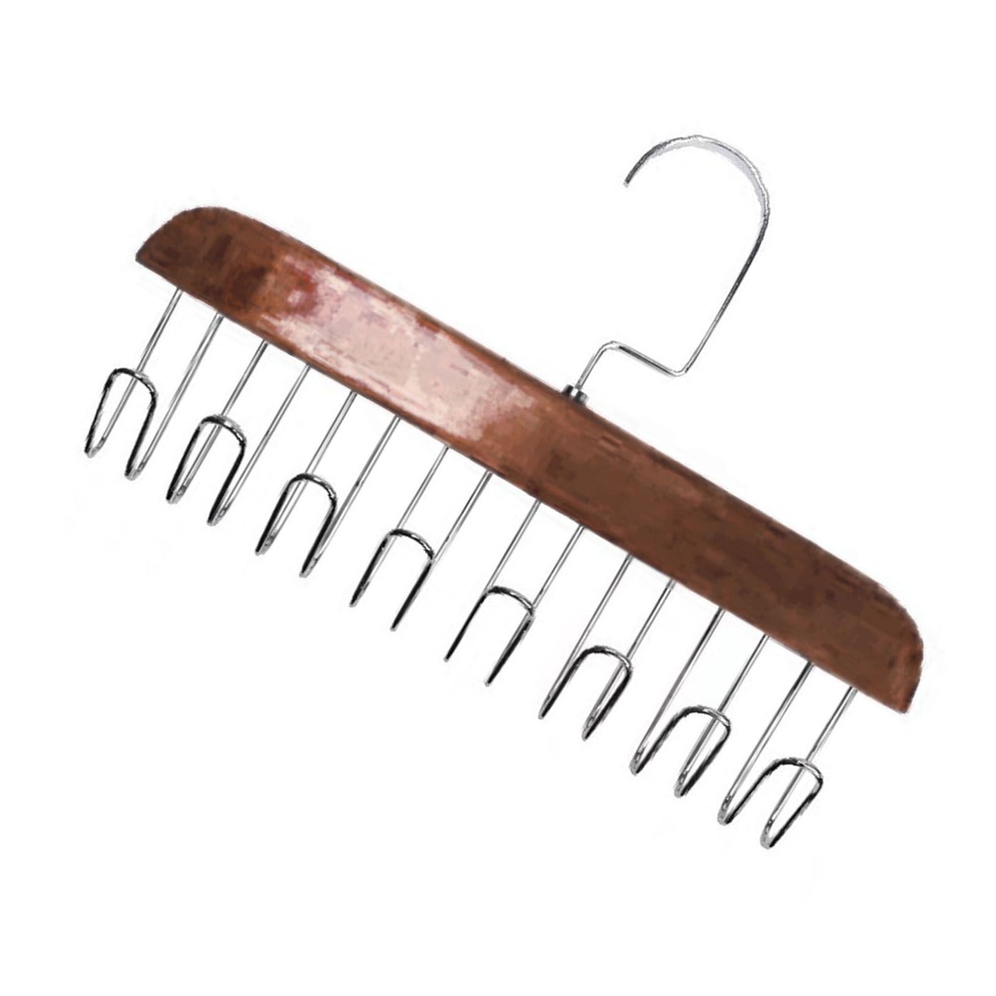 Multifunctional Hanger Punch Free with 8 Hooks Wood and Stainless Steel Cap Holder for Student Dormitory Dark Brown