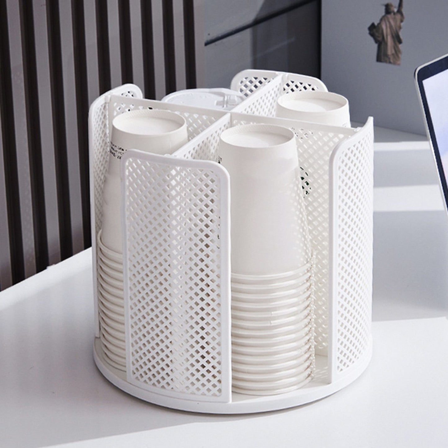 Disposable Cup Storage Organizer 4 Compartment 360 Degree Rotating Coffee Cup Dispenser for Coffee Shops Dessert Stores