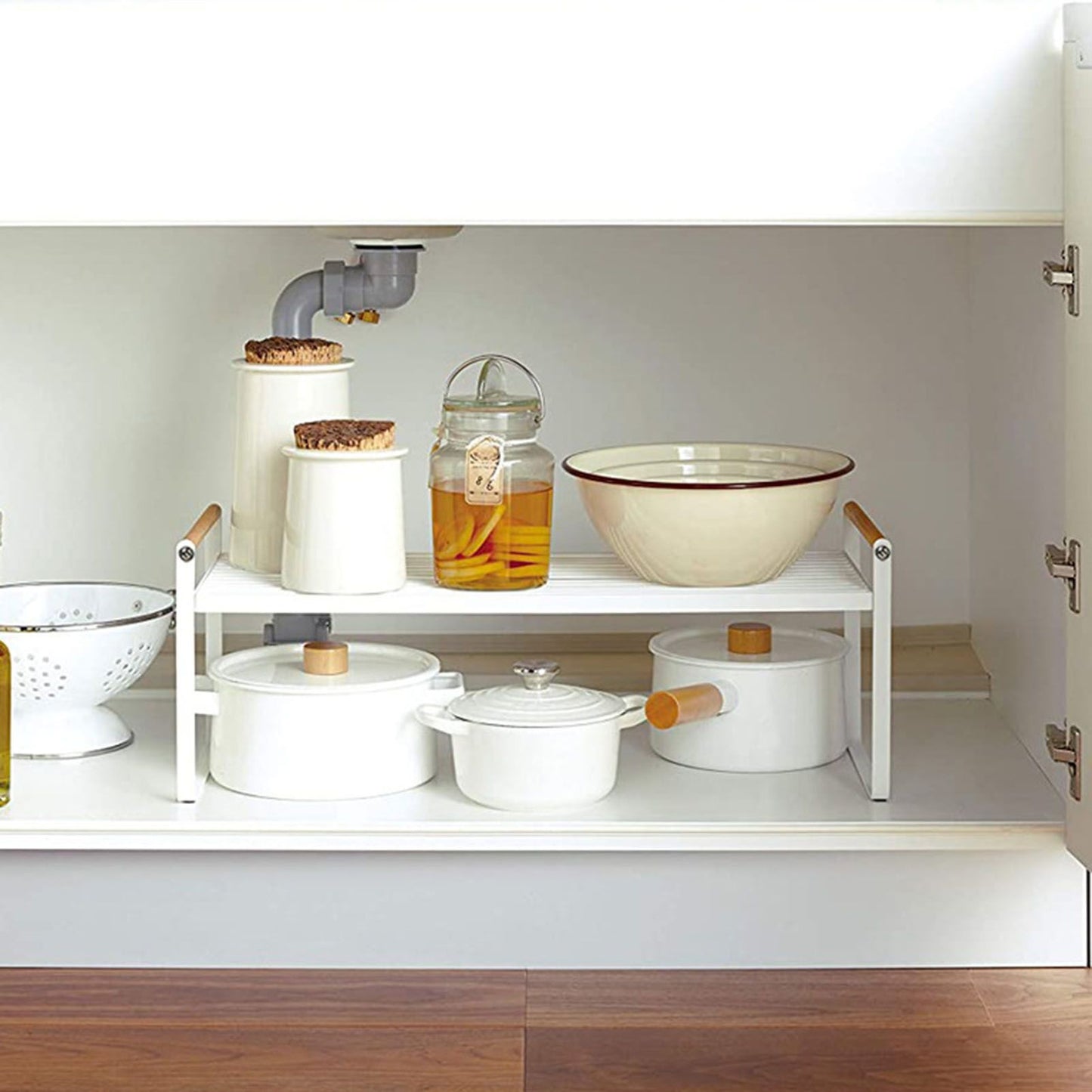 Cabinet Storage Shelf Rack Layered Storage Easy to Install Multifunction Counter Organizer Shelf for Seasoner Bowl Small White