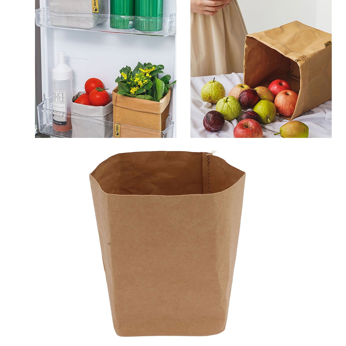 Washed Kraft Paper Bag Waterproof Flowerpot Food Storage Bag for Holding Food Fruits Vegetables Household Sundries M