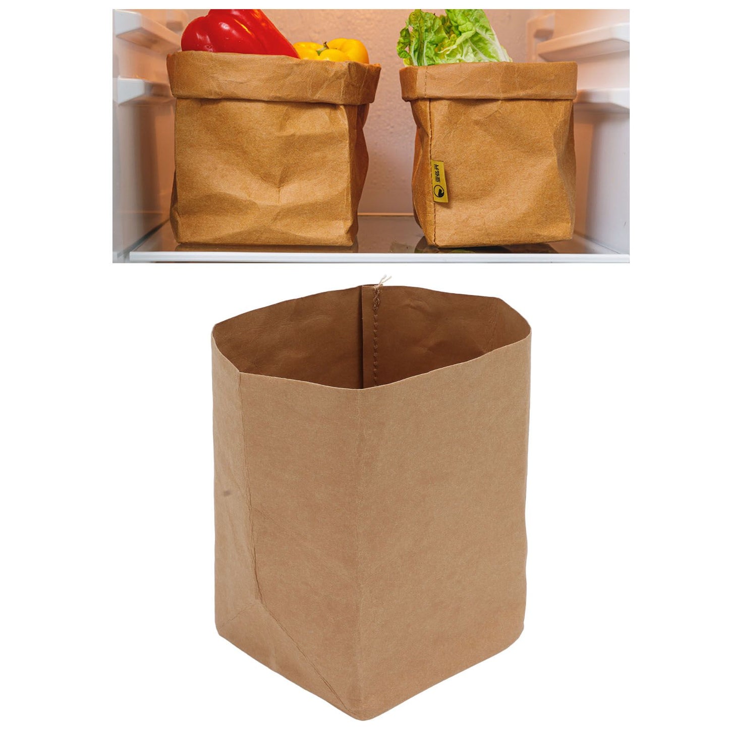 Washed Kraft Paper Bag Waterproof Flowerpot Food Storage Bag for Holding Food Fruits Vegetables Household Sundries M