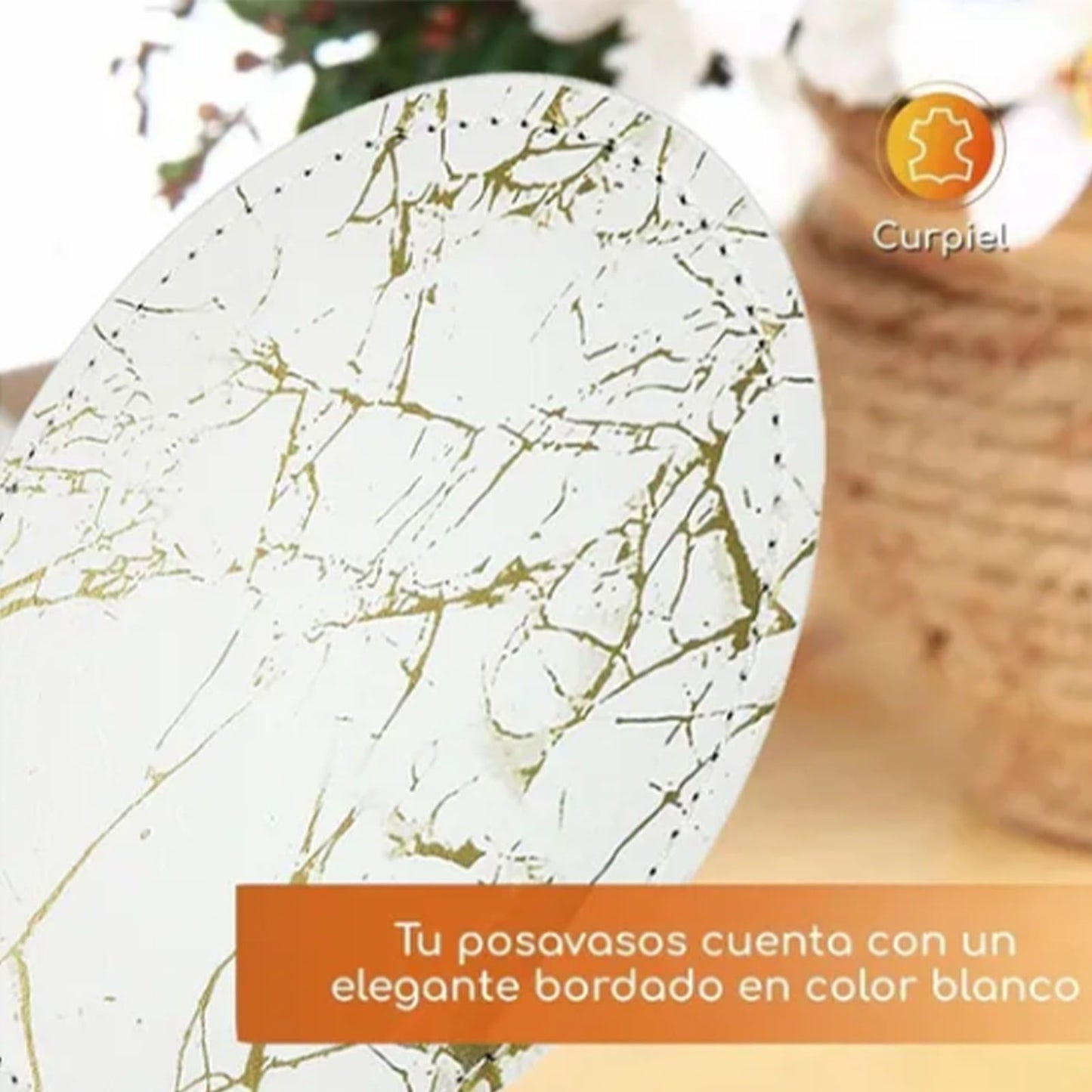 7PCS Drink Coaster Reversible Leather Round Platinum Marble Appearance 10cm Cup Mat for Home