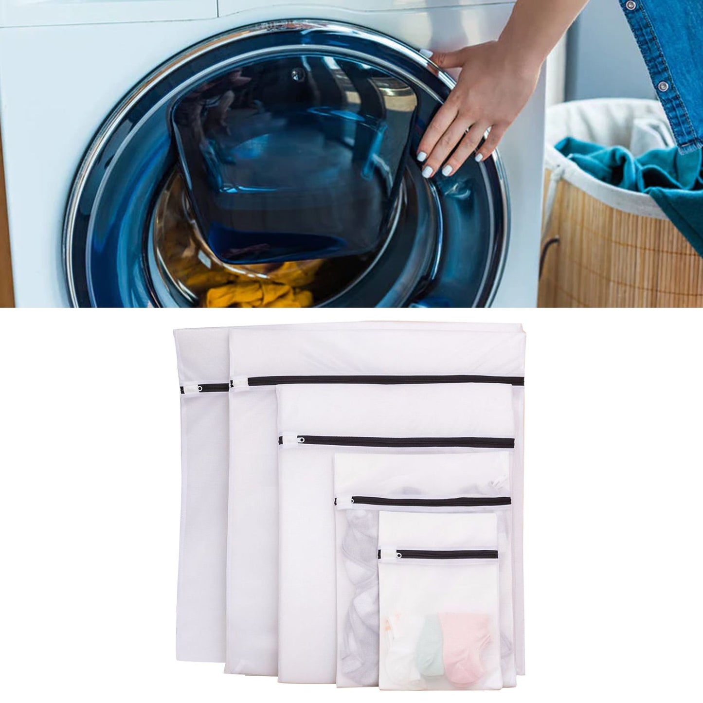 Set of 8 Mesh Laundry Bag Washing Machine Wash Bags with Zipper for Underwea Home Hotel