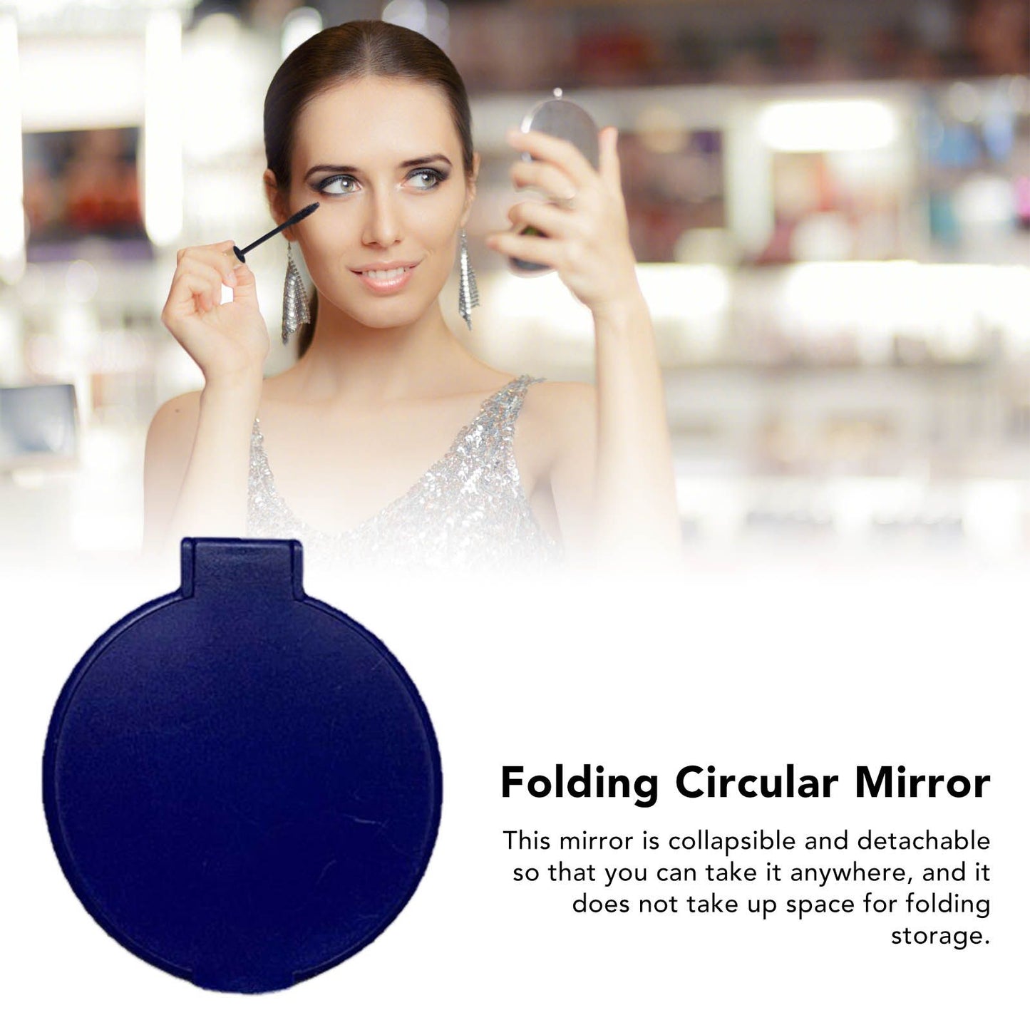 Single Sided Folding Circular Mirror Plastic Portable Compact Cosmetic Pocket Mirror Blue