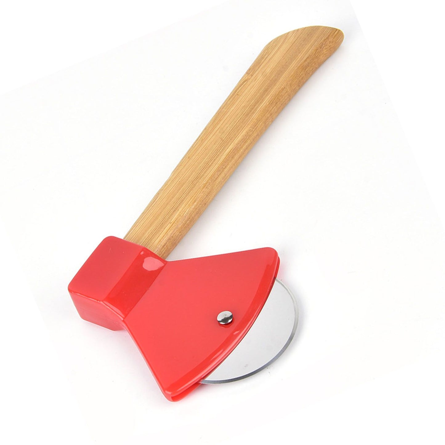 Pizza Knife 430 Steel PP Bamboo Handle Ergonomically Round Axe Pizza Cutter for Home Restaurants Red