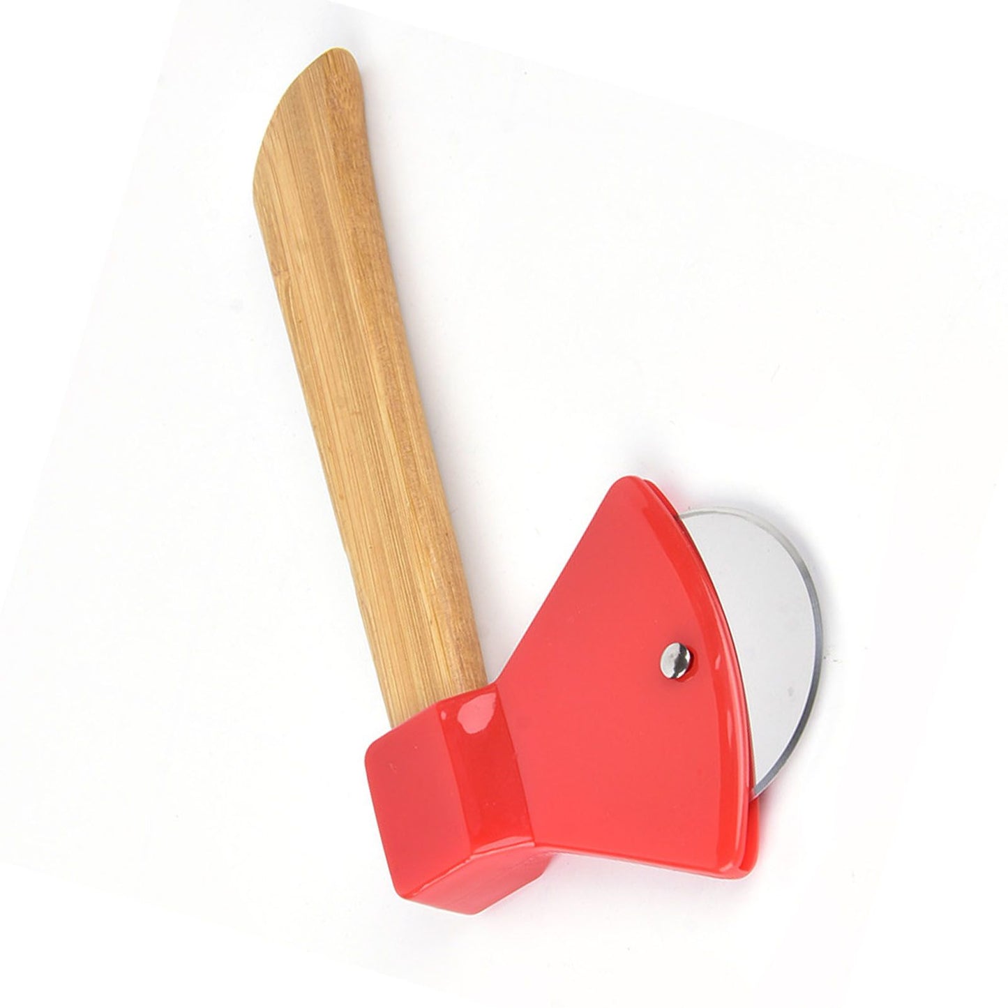 Pizza Knife 430 Steel PP Bamboo Handle Ergonomically Round Axe Pizza Cutter for Home Restaurants Red