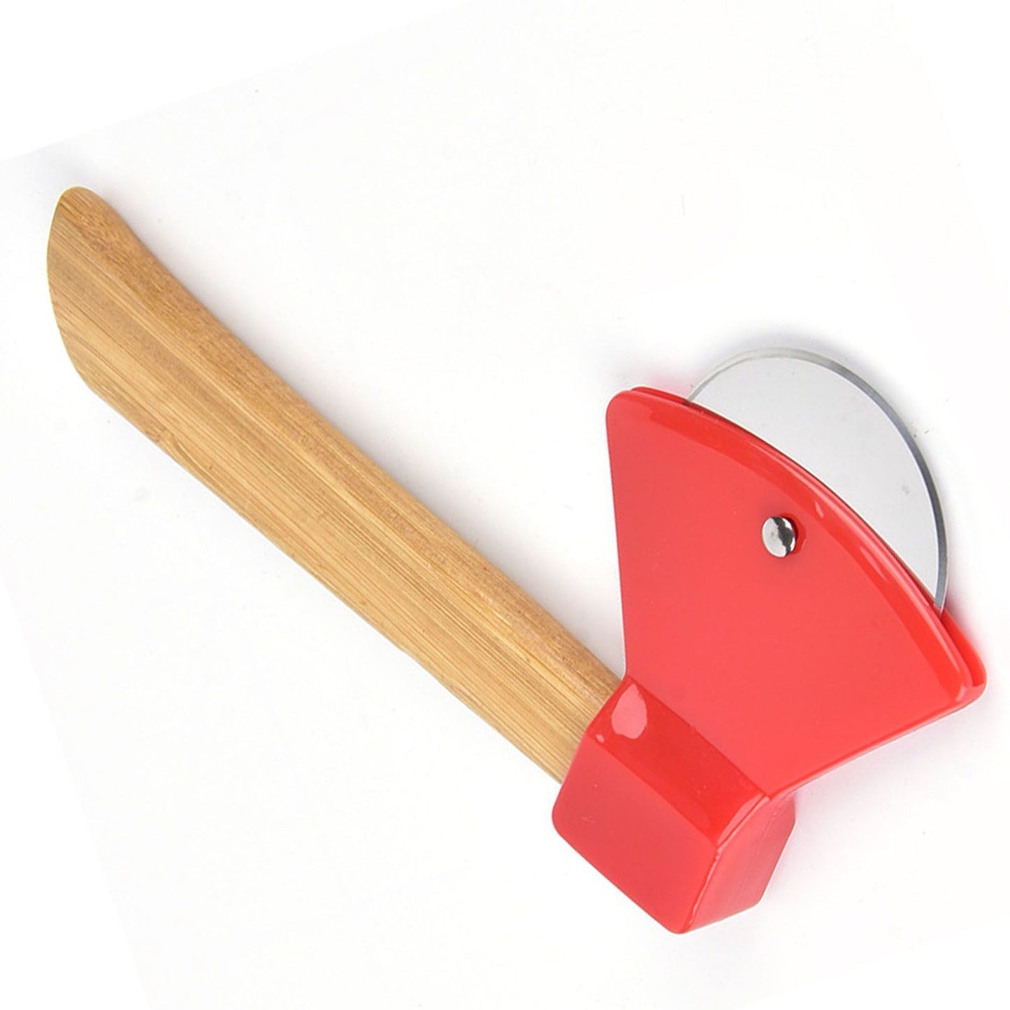 Pizza Knife 430 Steel PP Bamboo Handle Ergonomically Round Axe Pizza Cutter for Home Restaurants Red