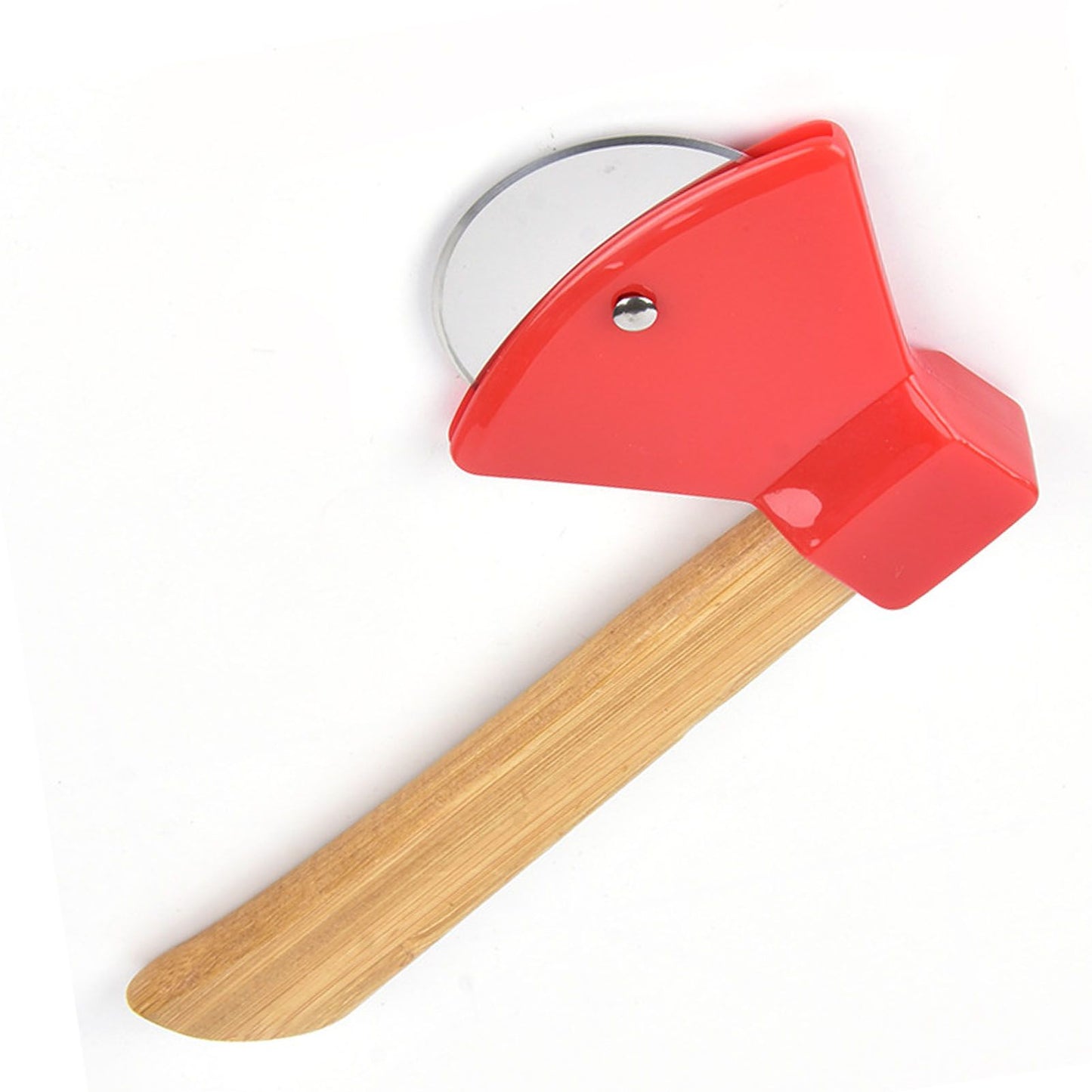 Pizza Knife 430 Steel PP Bamboo Handle Ergonomically Round Axe Pizza Cutter for Home Restaurants Red