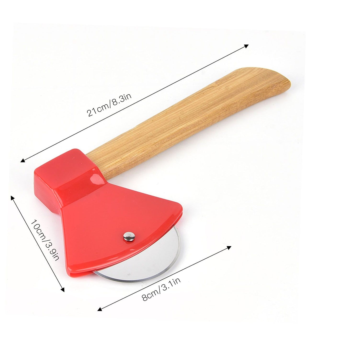 Pizza Knife 430 Steel PP Bamboo Handle Ergonomically Round Axe Pizza Cutter for Home Restaurants Red