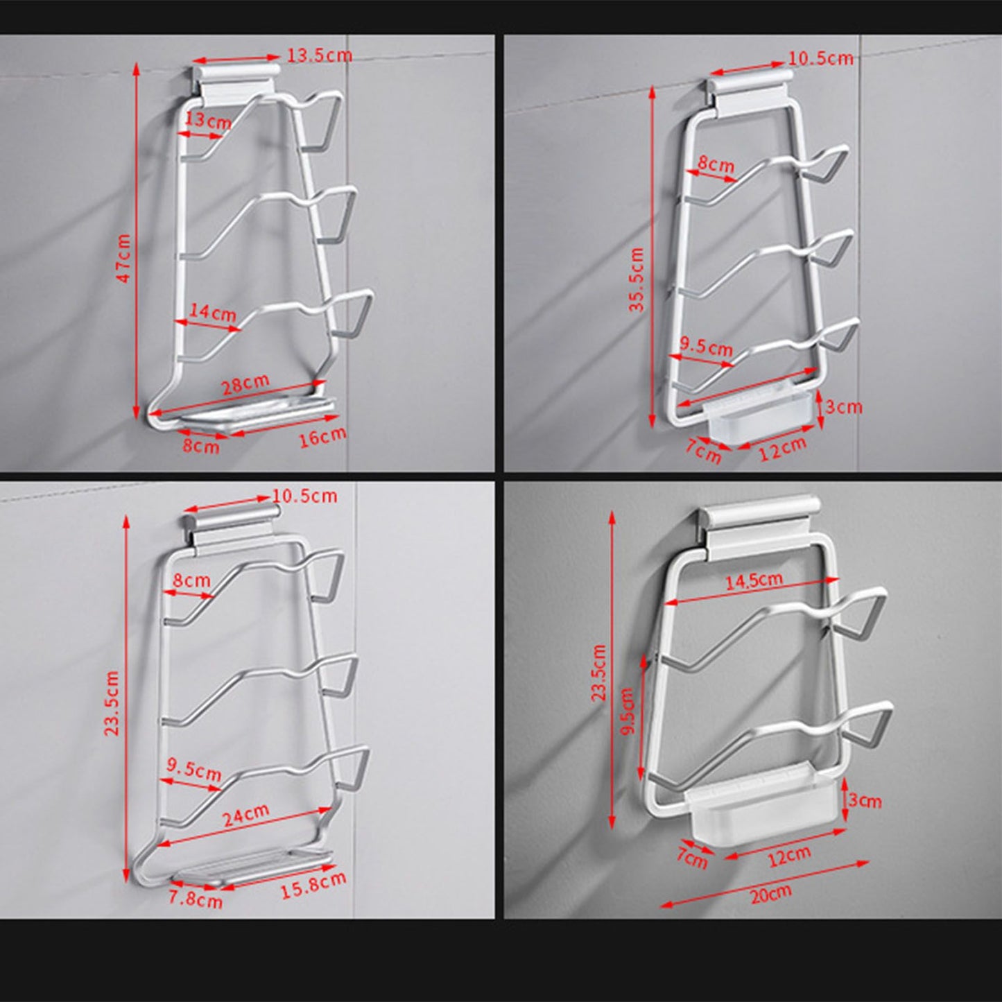 Pot Lid Holder Drilling Free Wall Mounted Space Saving Aluminium Hand Polishing Rustproof for Kitchen 2 Layer