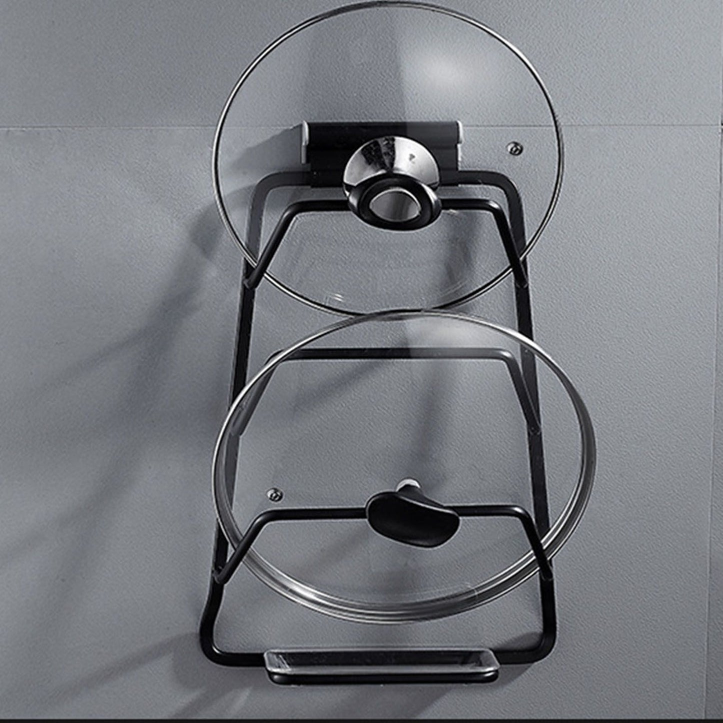 Pot Lid Holder Drilling Free Wall Mounted Space Saving Aluminium Hand Polishing Rustproof for Kitchen 3 Layer