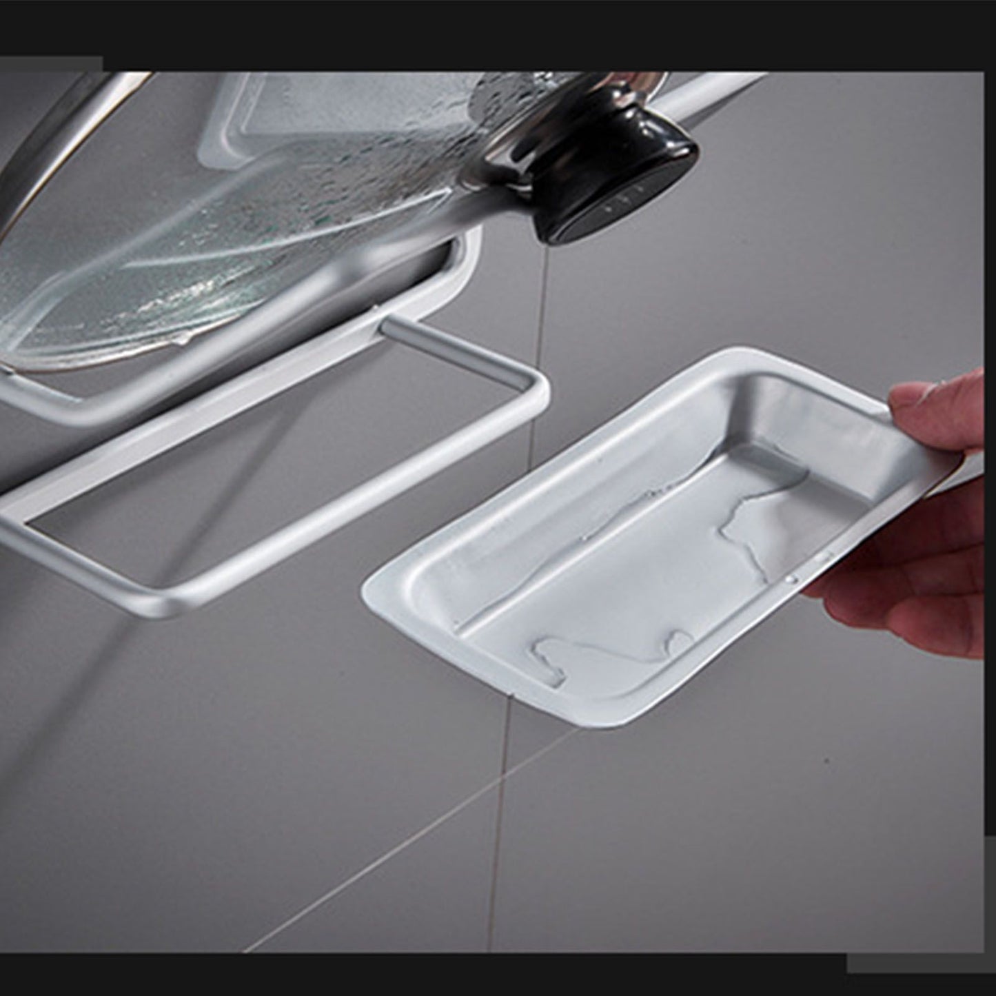 Pot Lid Holder Drilling Free Wall Mounted Space Saving Aluminium Hand Polishing Rustproof for Kitchen 3 Layer