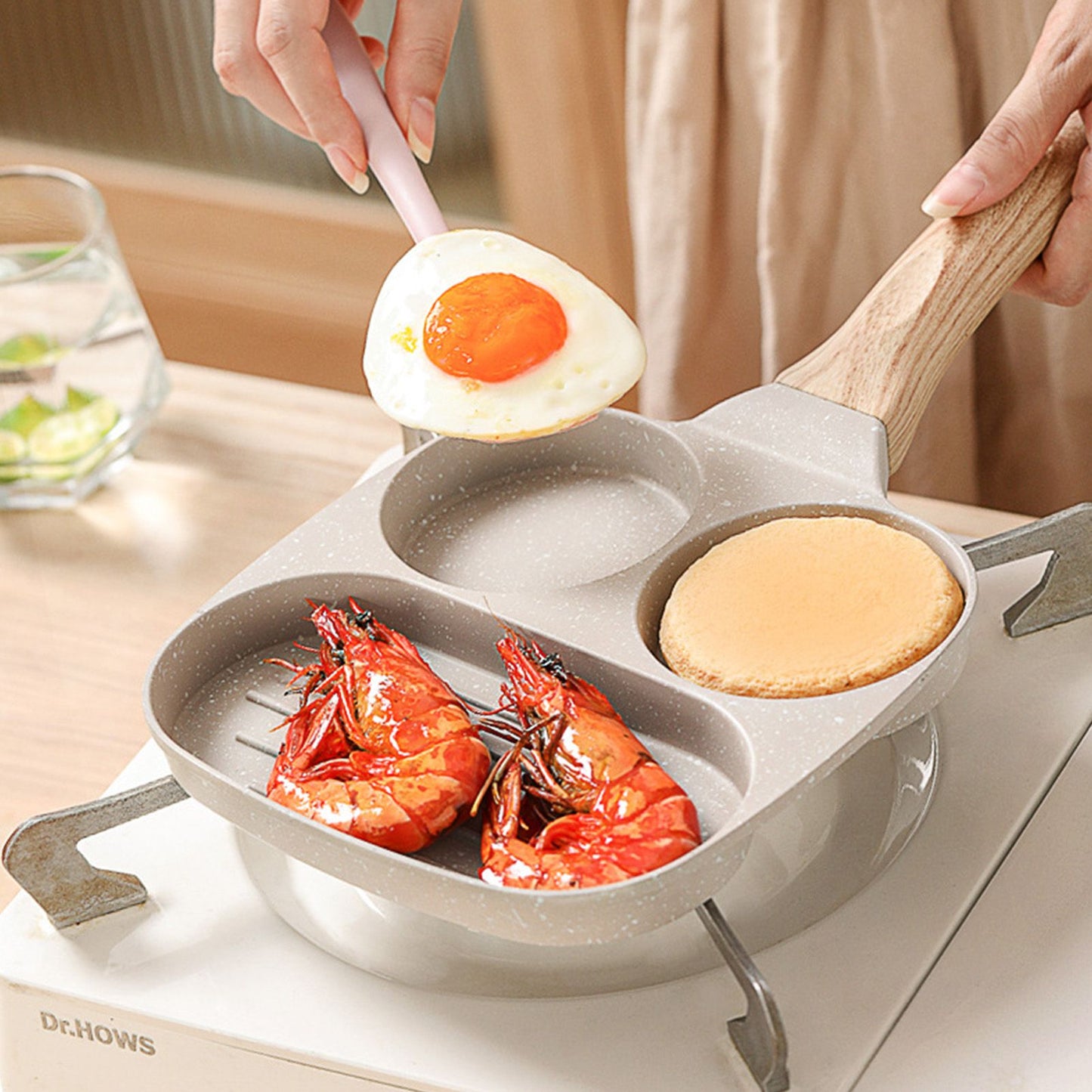 3 in 1 Breakfast Pan Nonstick Aluminum Alloy Labor Saving Pancake Frying Pan for Egg Bacon Gas Stove