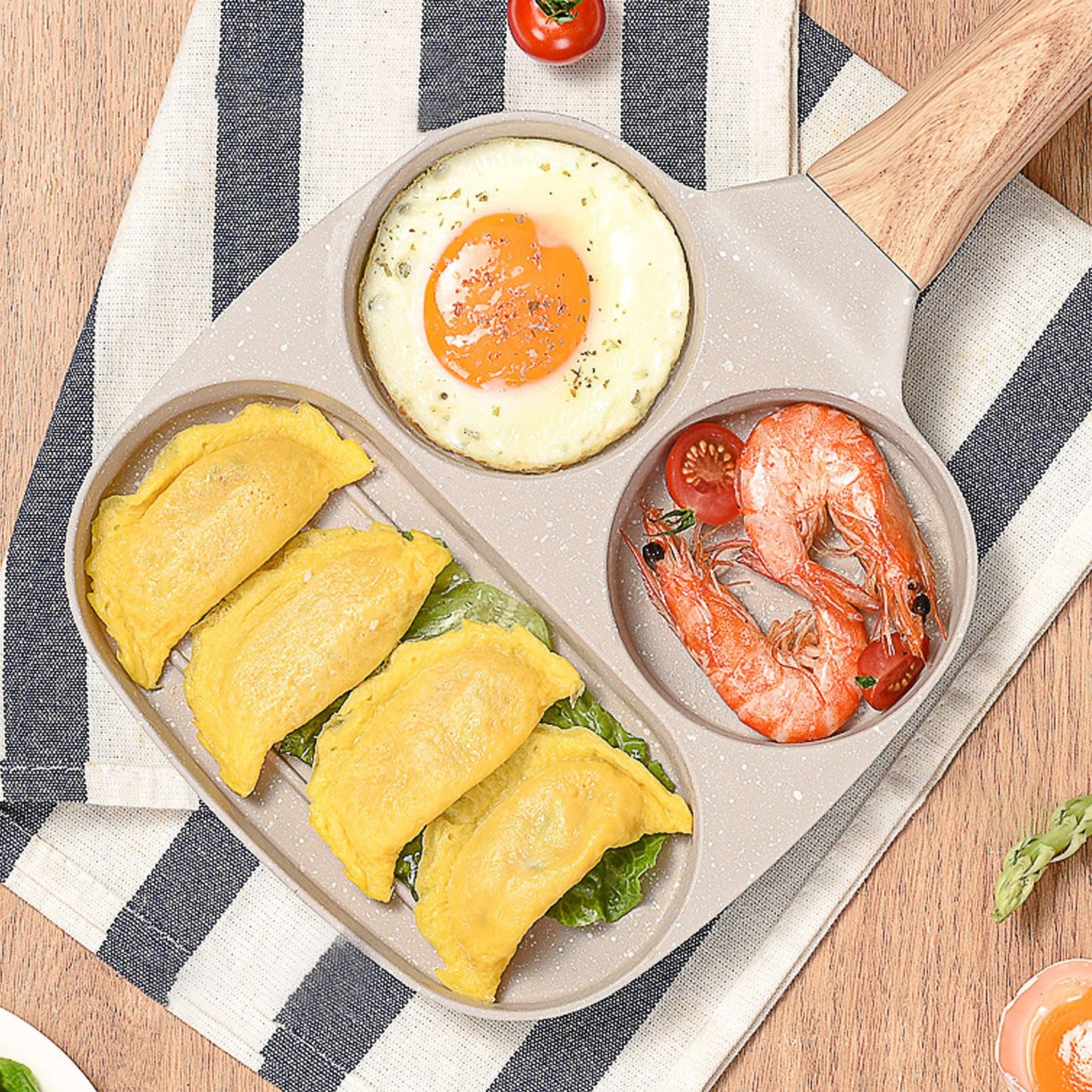 3 in 1 Breakfast Pan Nonstick Aluminum Alloy Labor Saving Pancake Frying Pan for Egg Bacon Gas Stove