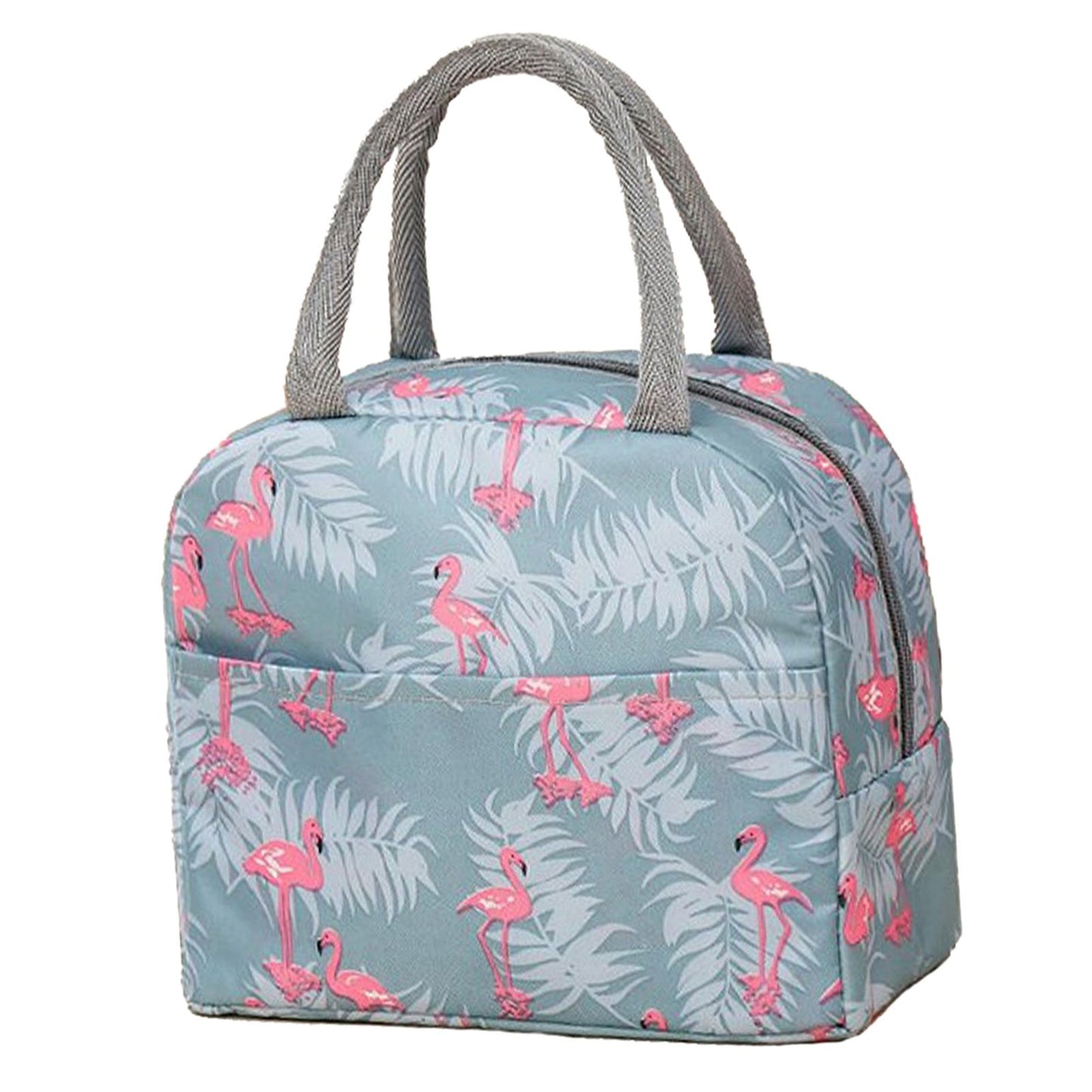 Insulated Lunch Bag Large Capacity Flamingo Pattern Portable Thickened Zipper Lunch Bag for School Work Gray Flamingo