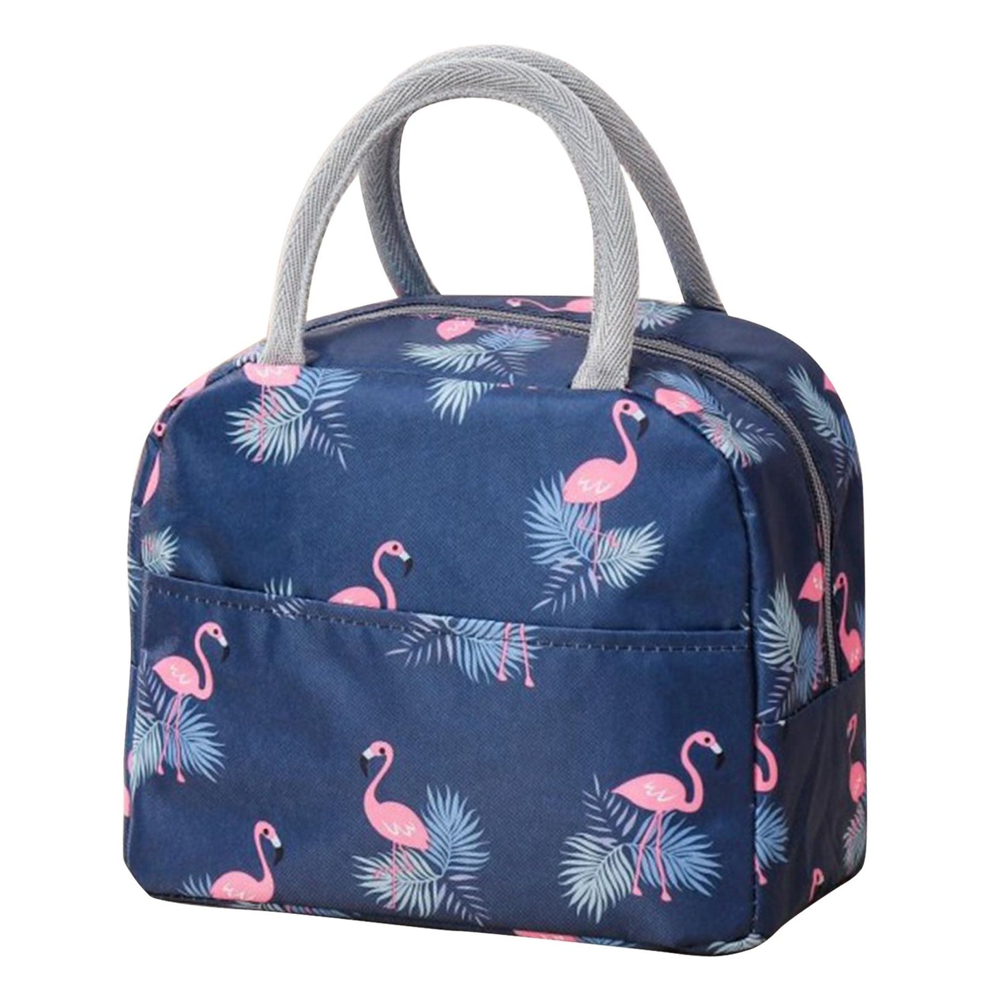 Insulated Lunch Bag Large Capacity Flamingo Pattern Portable Thickened Zipper Lunch Bag for School Work Navy Blue Flamingo