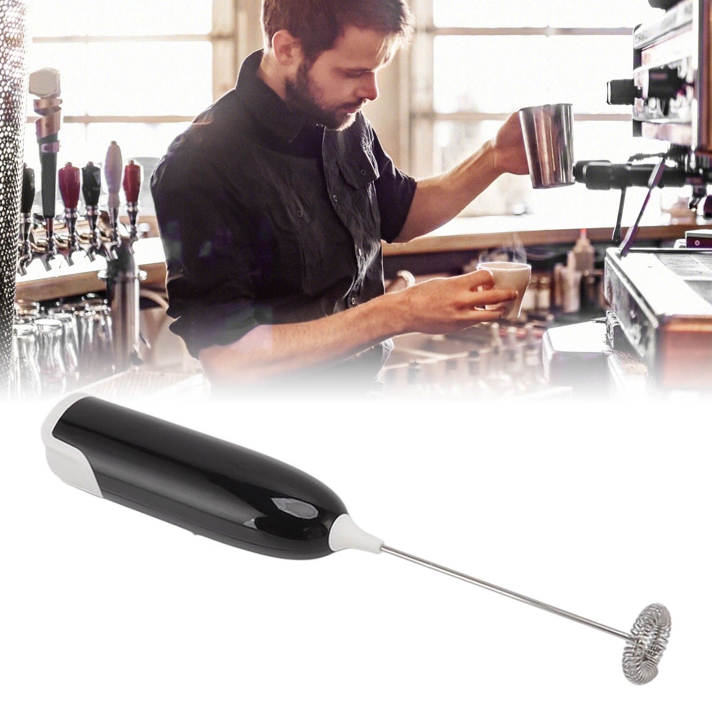 Household Electric Milk Frother Automatic Handheld Milk Foam Maker Coffee Stirring Bar Kitchen Drink Foamer Black White