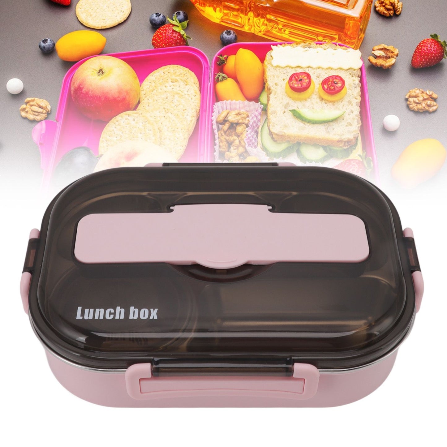 Lunch Container Box Stainless Steel Thermal Lunch Storage Box with Soup Bowl Chopsticks Spoon for Adults Children Pink