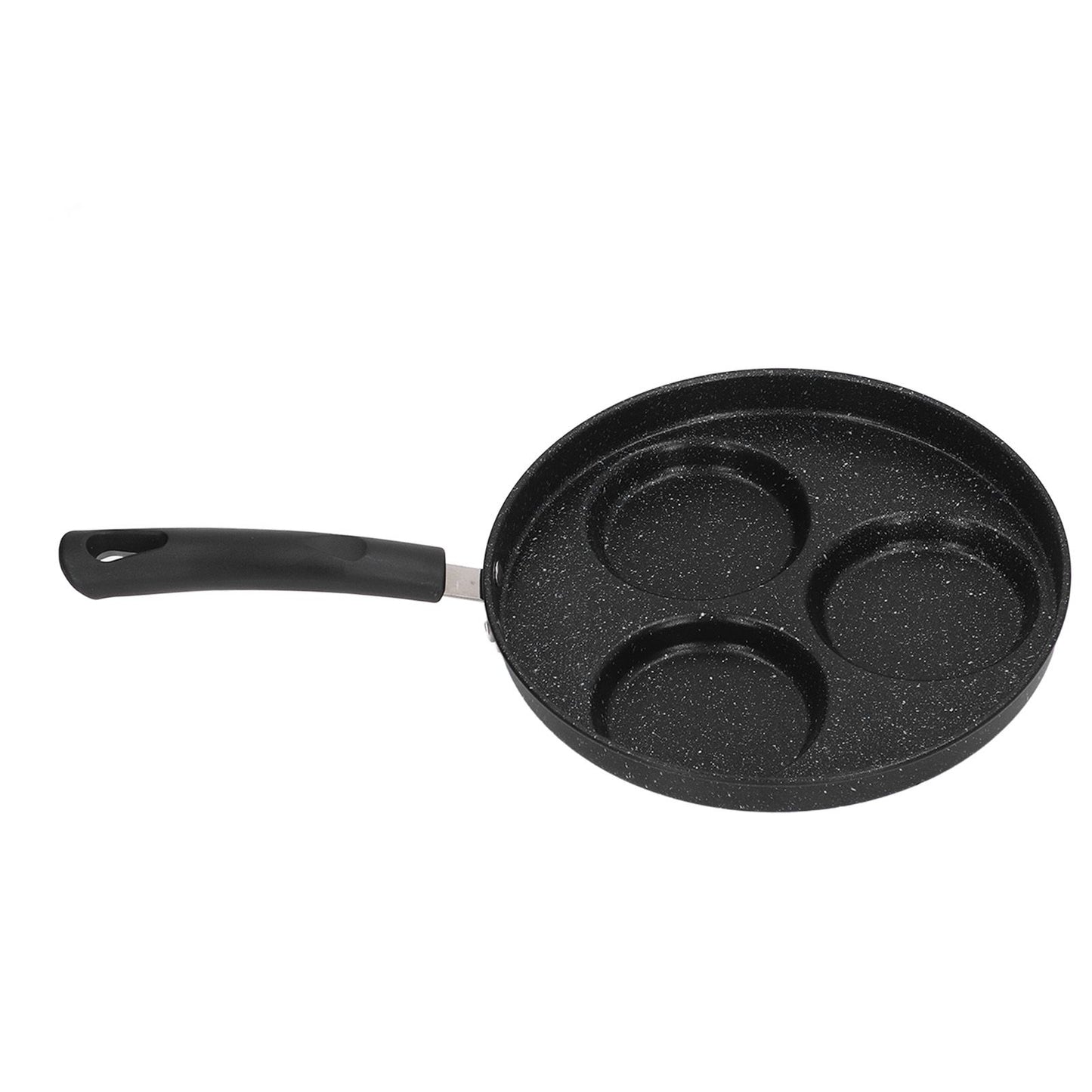 3 Cups Egg Hamburger Pan Metal Iron Heating Evenly Egg Cooker Pan with Comfortable Handle for Omelettes Burgers Pancakes