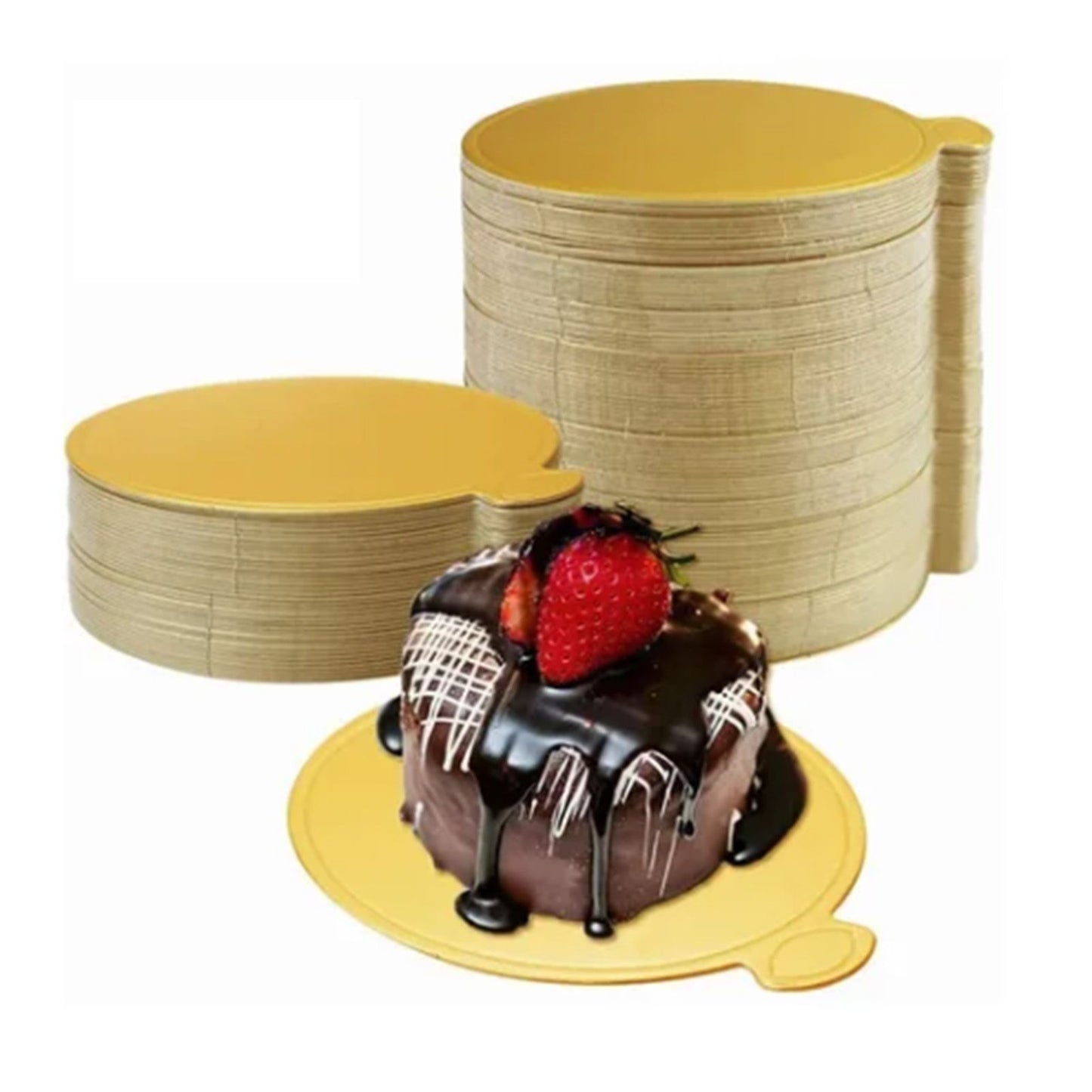 200Pcs Golden Cake Base Board 3.5in Round Cake Pad for Mini Cakes Muffins Cookies Mousse Brownies Cupcakes Pizza