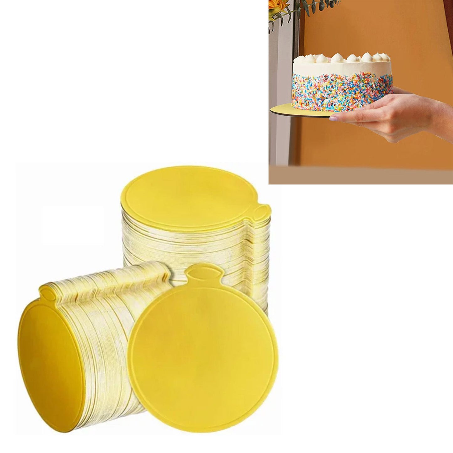 200Pcs Golden Cake Base Board 3.5in Round Cake Pad for Mini Cakes Muffins Cookies Mousse Brownies Cupcakes Pizza