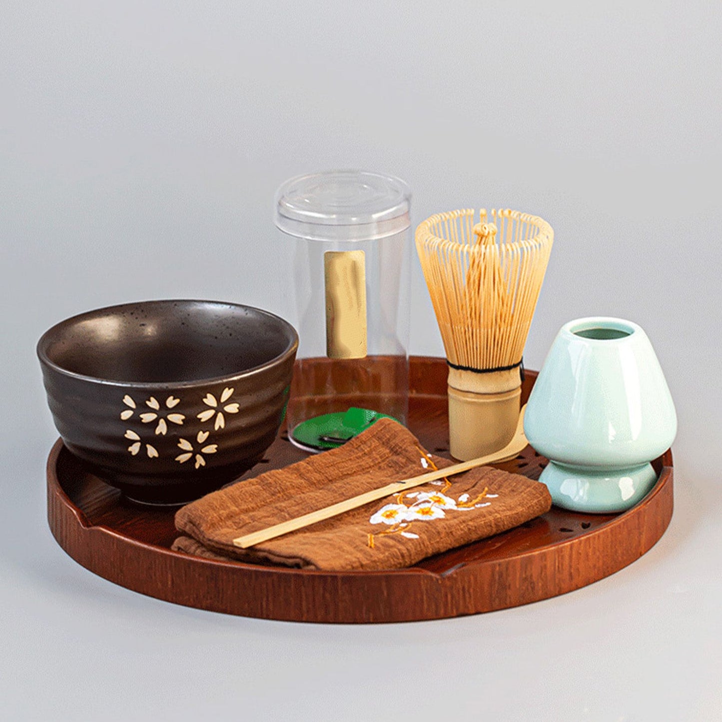 Tea Tray Cherry Blossom Pattern Wooden Tea Plate Green Tea Baking Serving Plate for Home Tea House Round