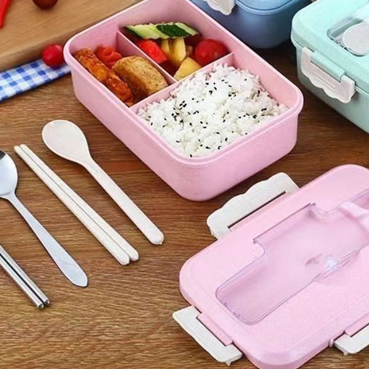Lunch Box Multi Compartments Environmentally Friendly Portable Bento Box for Student Home School Office Pink