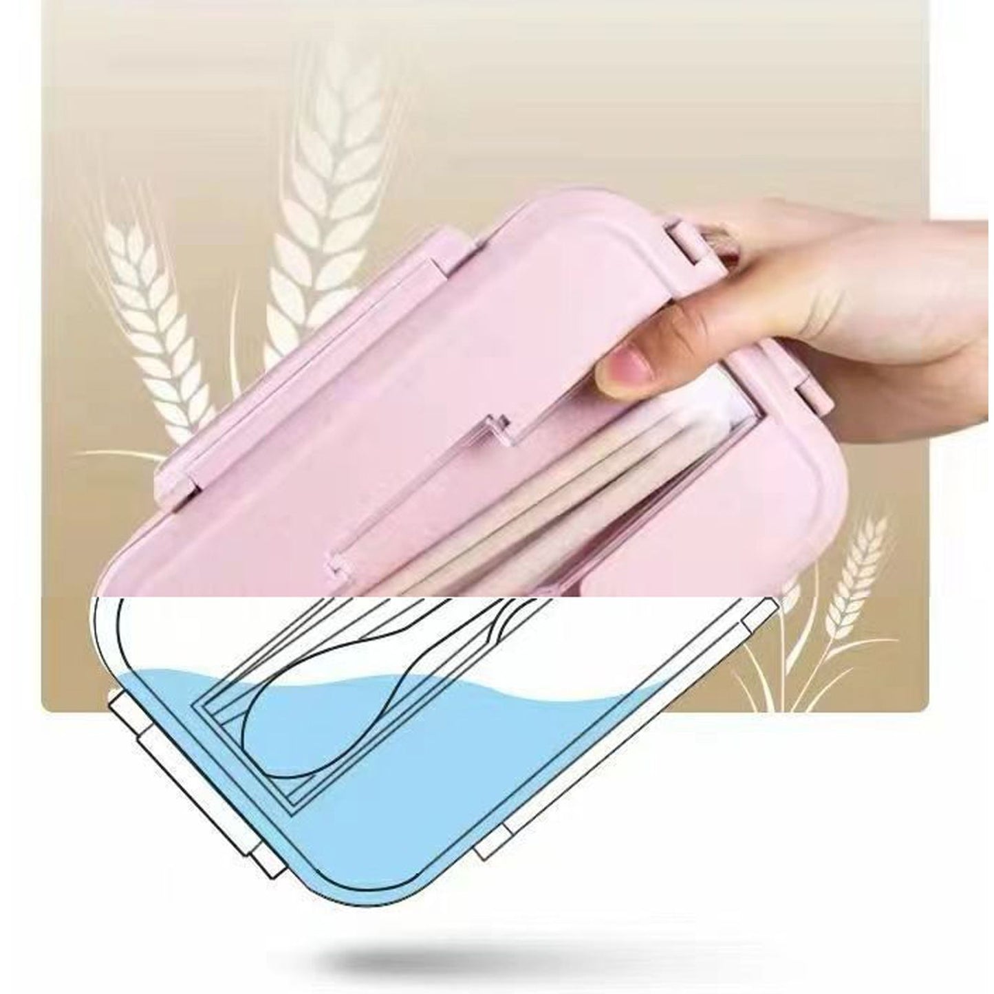 Lunch Box Multi Compartments Environmentally Friendly Portable Bento Box for Student Home School Office Pink