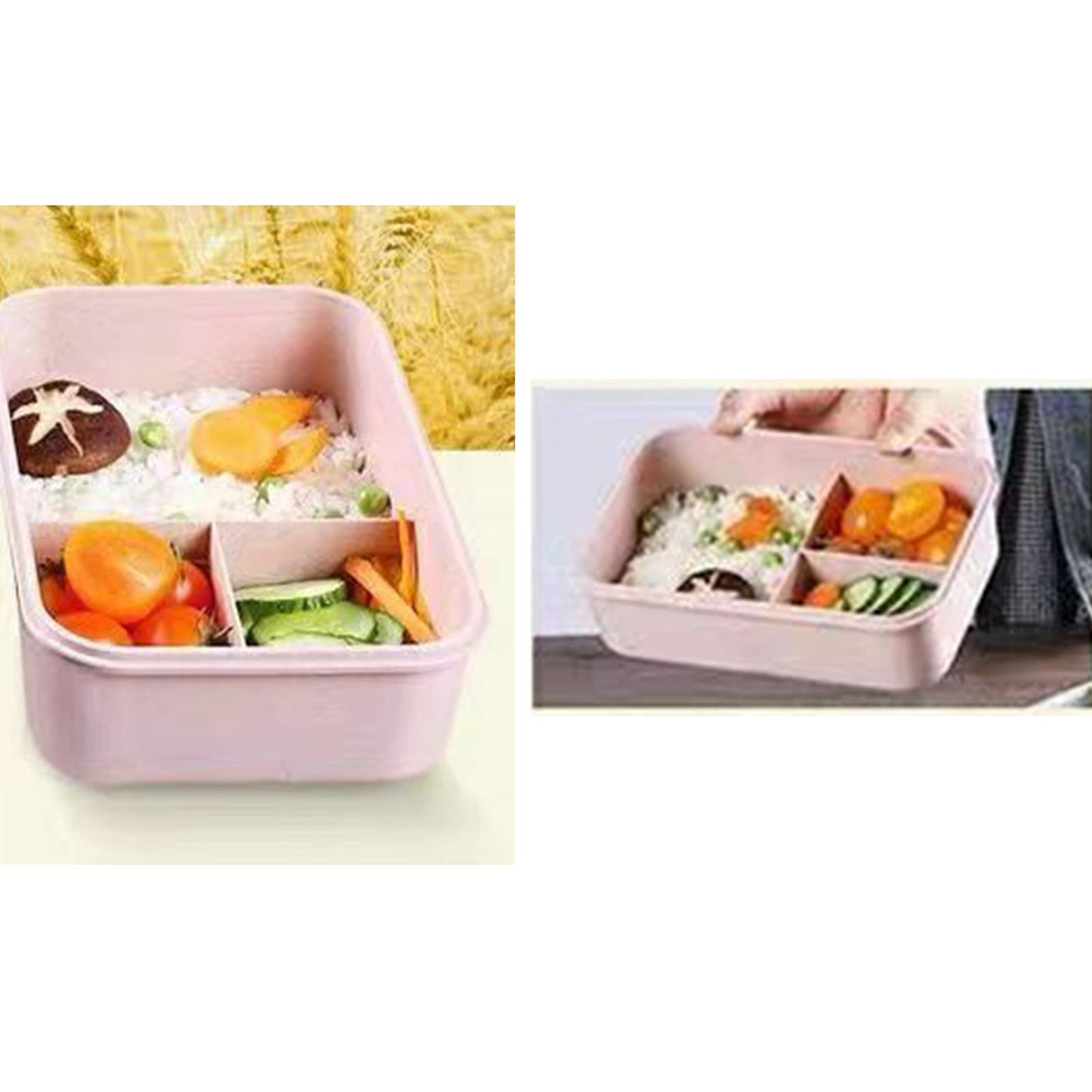 Lunch Box Multi Compartments Environmentally Friendly Portable Bento Box for Student Home School Office Pink