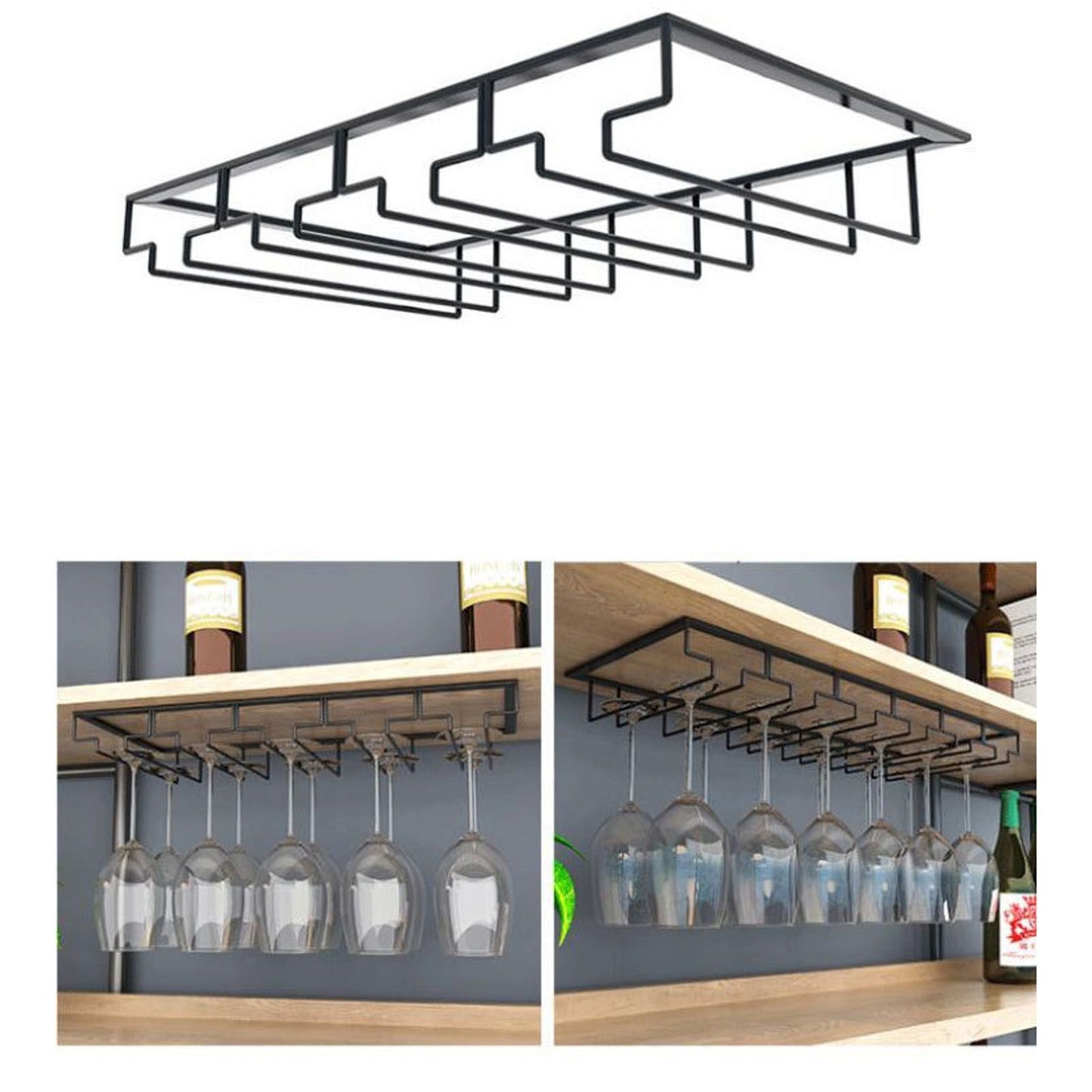 Stemware Holder Black 4 Slot Iron Wire Assembled Design Corrosion Resistant Easy Cleaning Glasses Storage Hanger for Bar