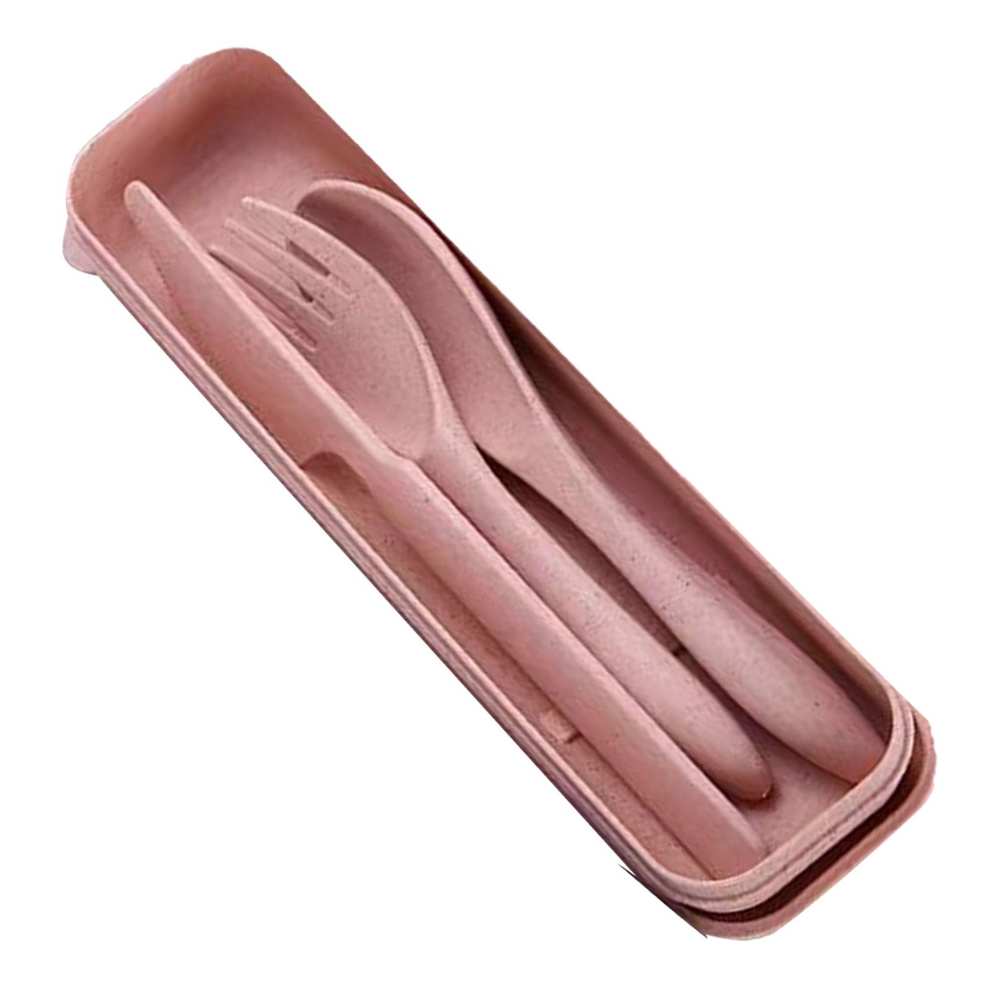 Wheat Straw Cutlery Set Modern Portable Fork Spoon Knife Tableware with Box for Office School Picnic Pink