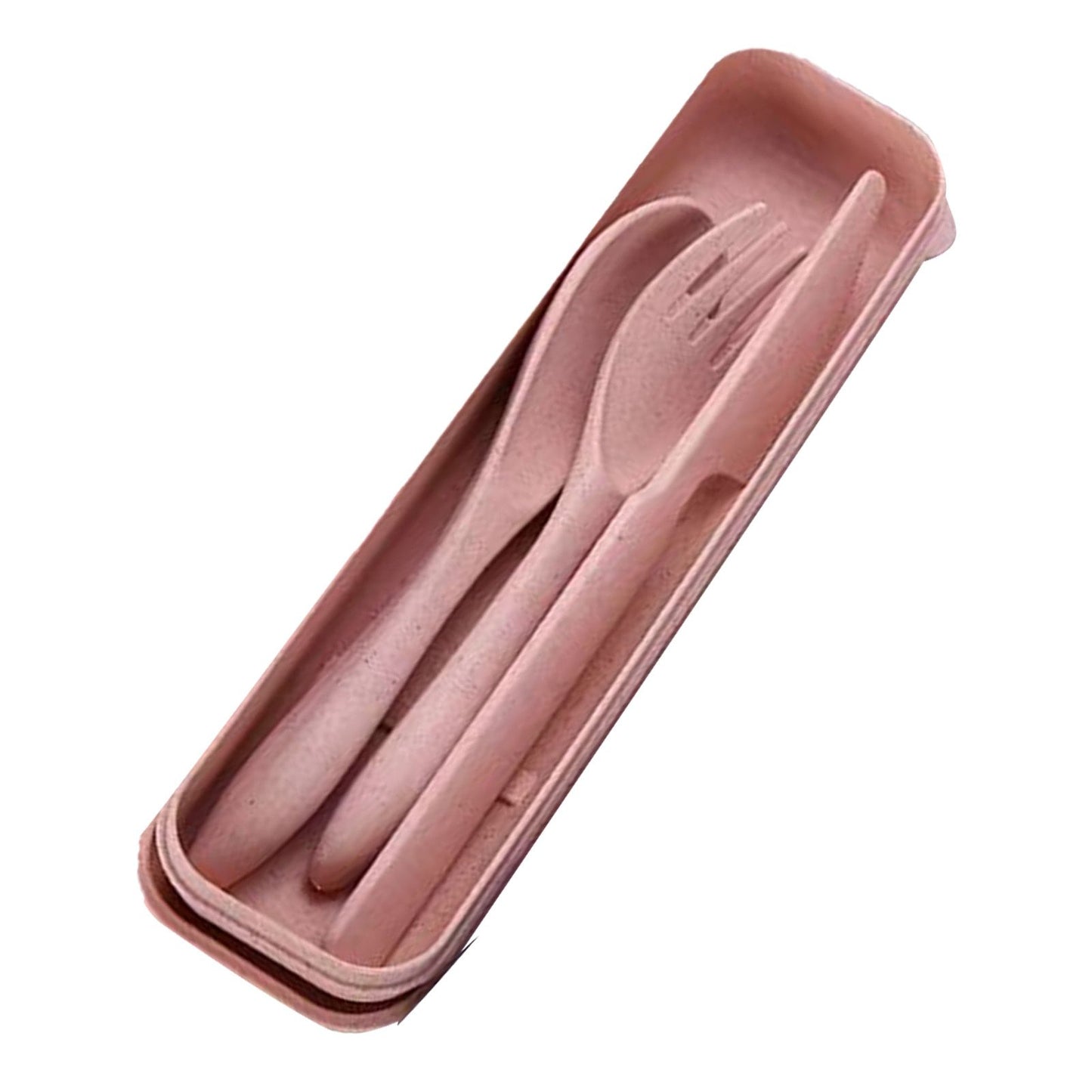 Wheat Straw Cutlery Set Modern Portable Fork Spoon Knife Tableware with Box for Office School Picnic Pink