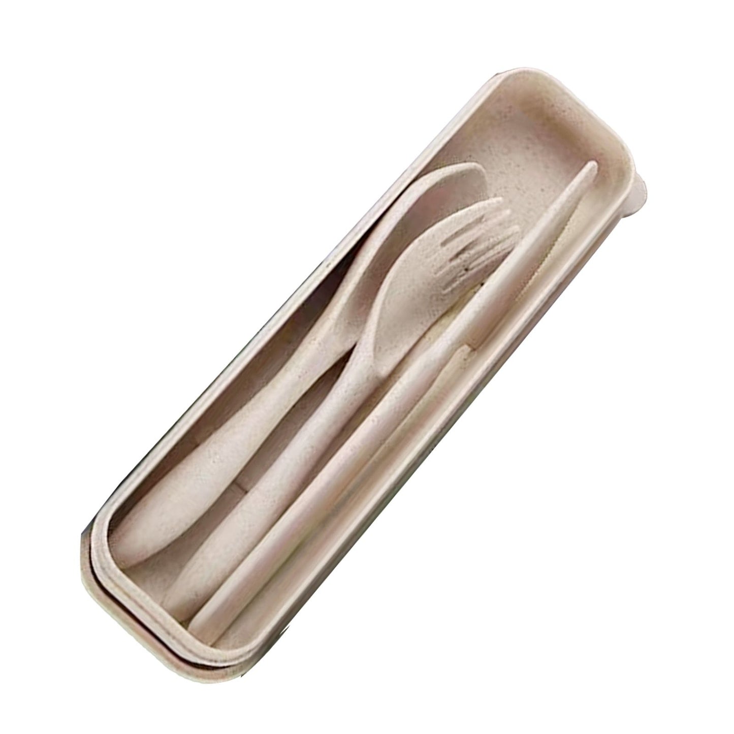 Wheat Straw Cutlery Set Modern Portable Fork Spoon Knife Tableware with Box for Office School Picnic Beige