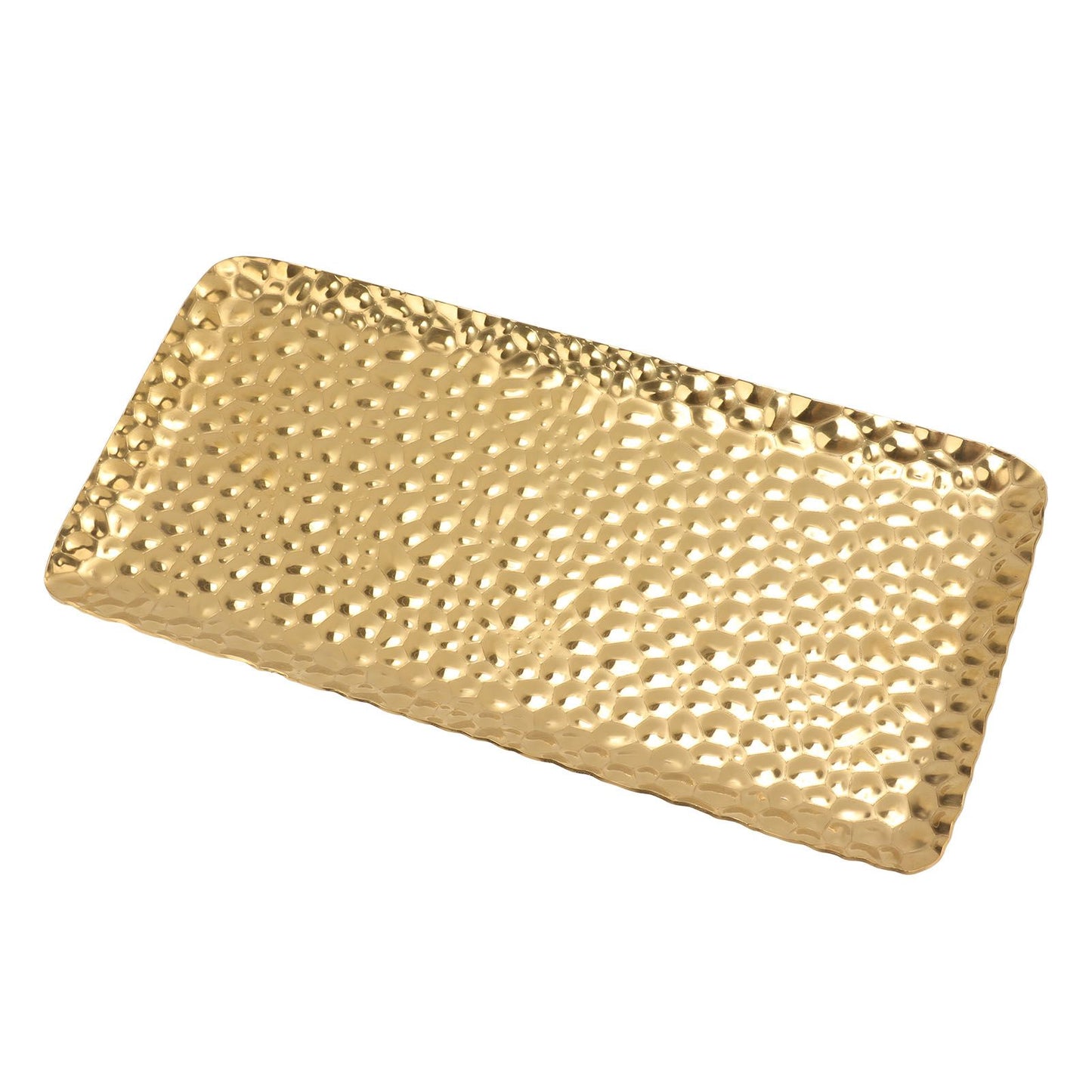 Hammered Tray Exquisite Odorless Stainless Steel Serving Tray for Living Room Bedroom Kitchen Bathroom 19.5x9.5cm Gold