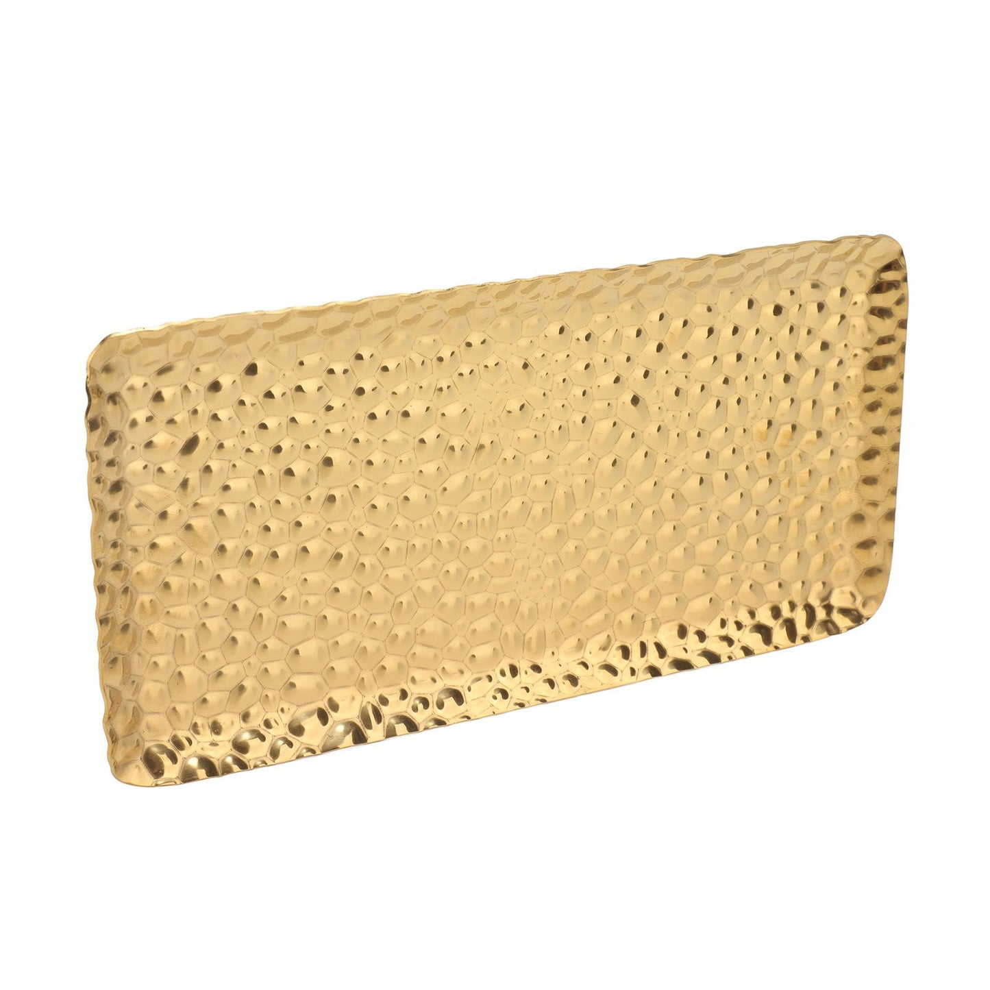 Hammered Tray Exquisite Odorless Stainless Steel Serving Tray for Living Room Bedroom Kitchen Bathroom 19.5x9.5cm Gold