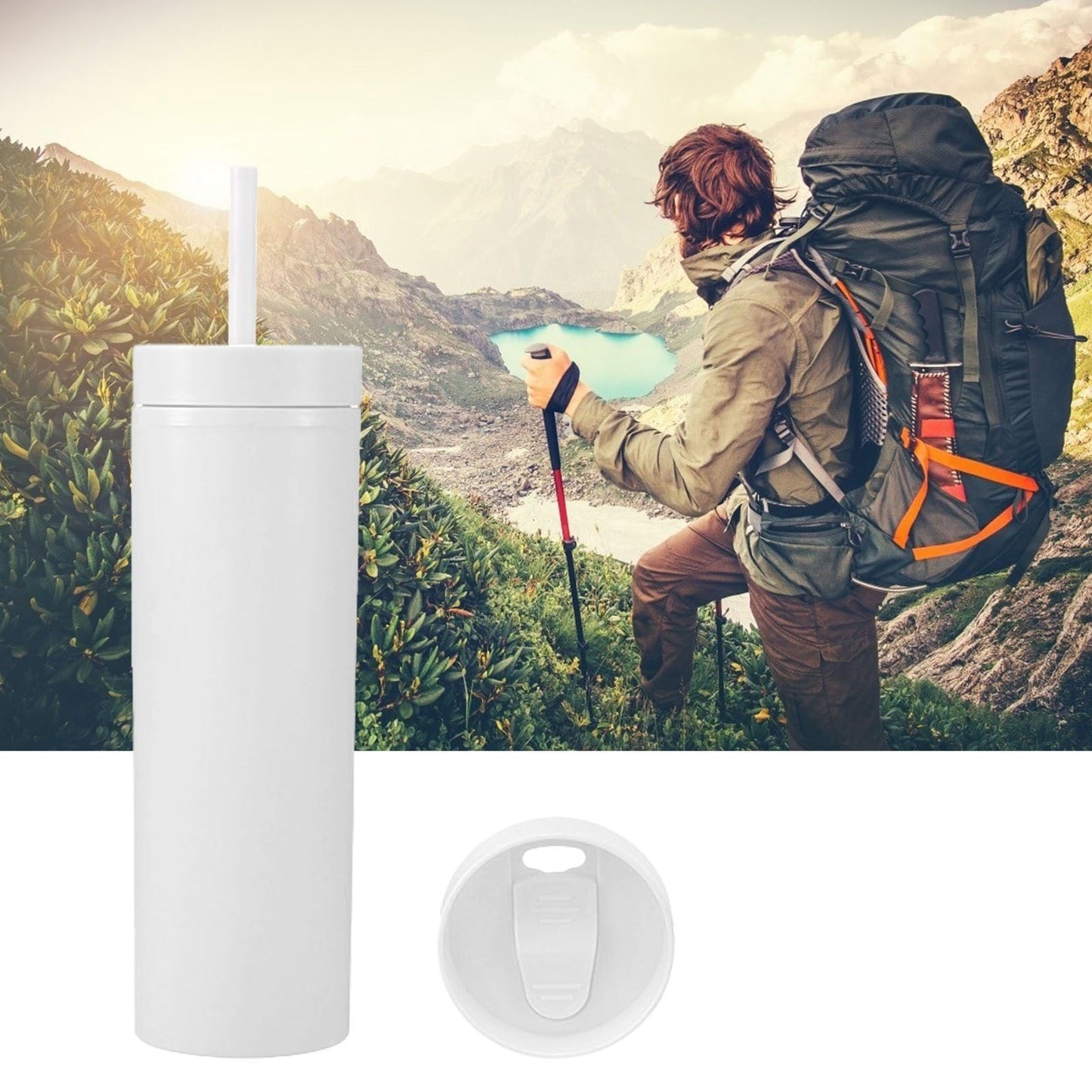 16oz Plastic Tumblers with Lids and Straws Frosting Matte Plastic Drinking Cups for Outdoor Sports White