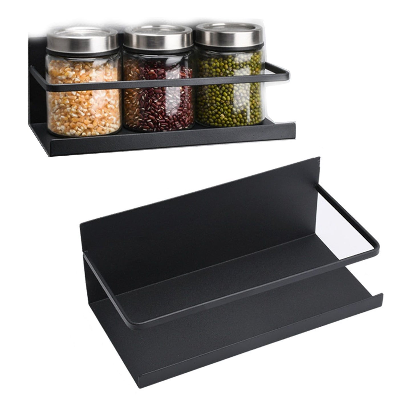 2pcs Magnetic Spice Rack Refrigerator Storage Rack Multi Function Kitchen Storage Shelves Rack Black
