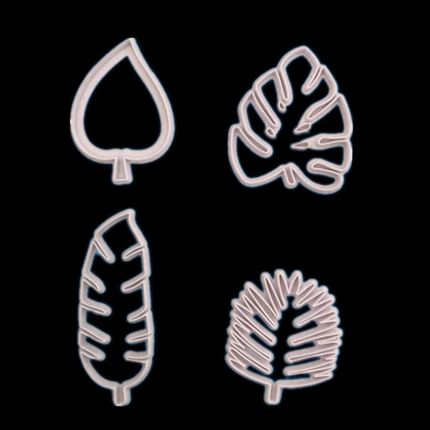 4Pcs Tropical Leaves Cookie Cutter Set Palm Leaves Fondant Cutters Mold for Luau Cake Decorating