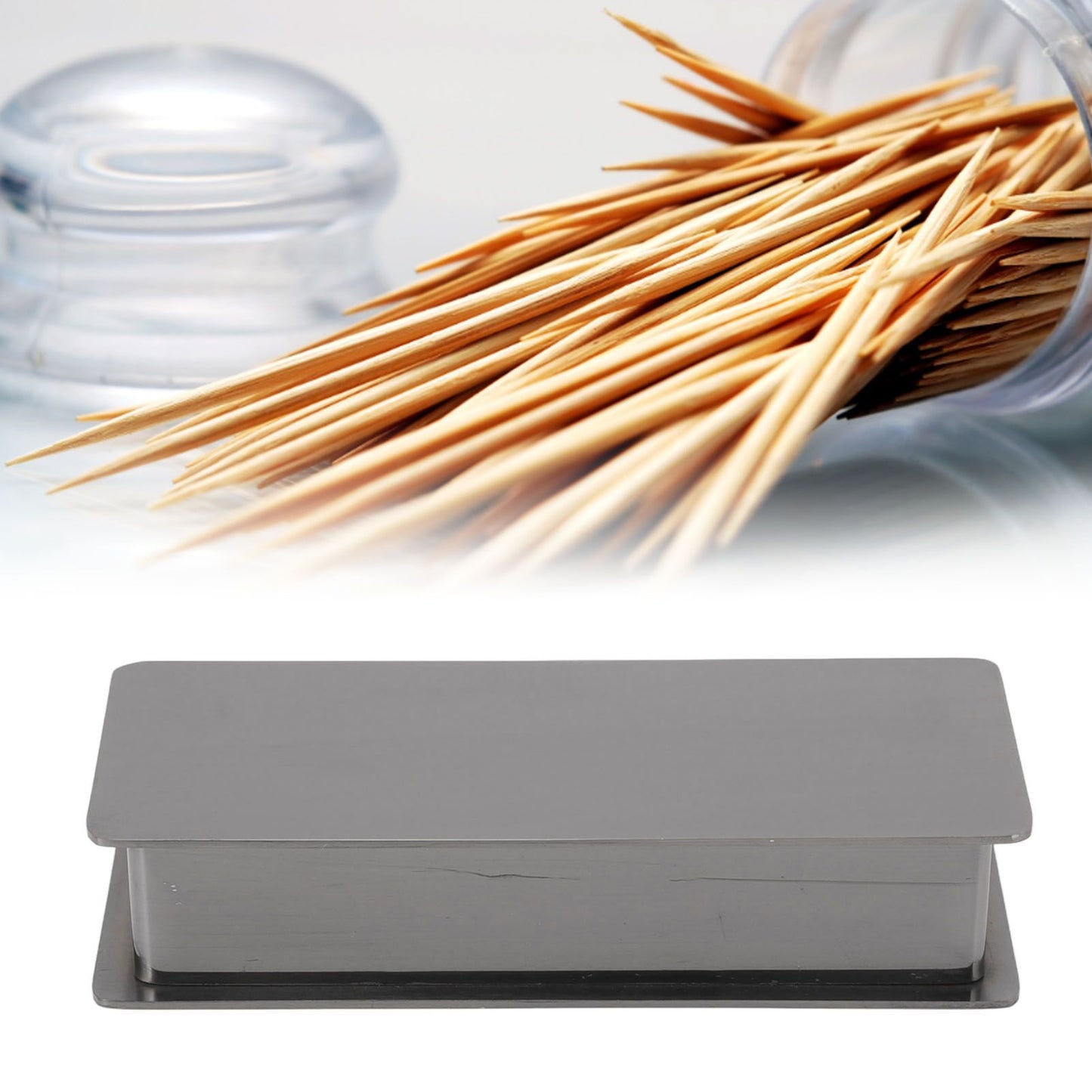 Toothpick Holder Stainless Steel Rectangular Toothpick Holder with Lid for Home Bar Hotel Restaurant Silvery Black