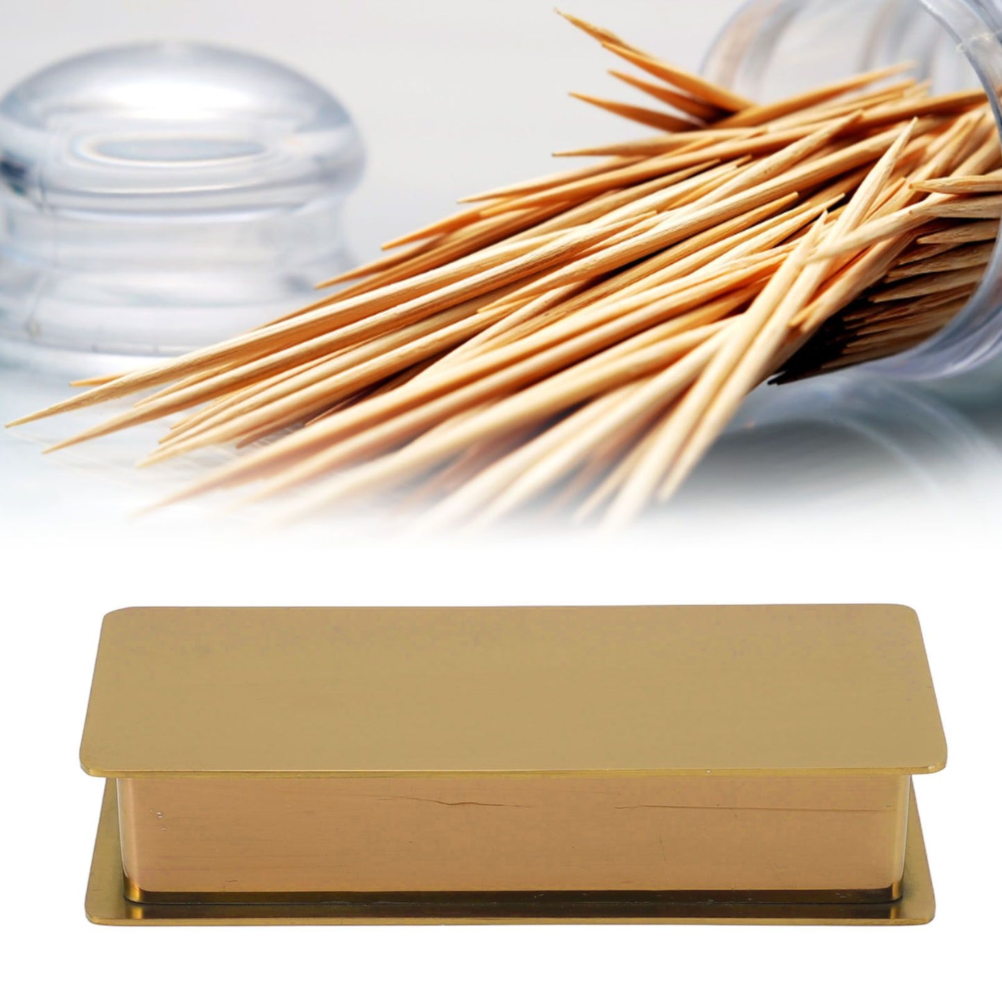 Toothpick Holder Stainless Steel Rectangular Toothpick Holder with Lid for Home Bar Hotel Restaurant Gold
