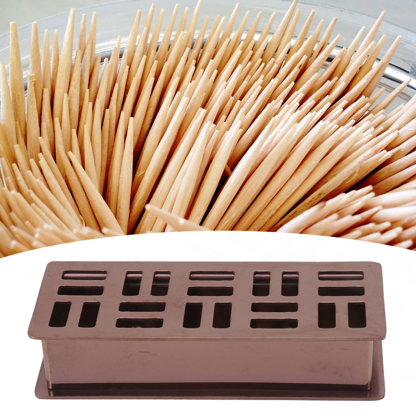 Stainless Steel Toothpick Holder Hollowed Out Rust Prevention Rectangle Toothpick Box for Restaurant Hotels Rose Gold