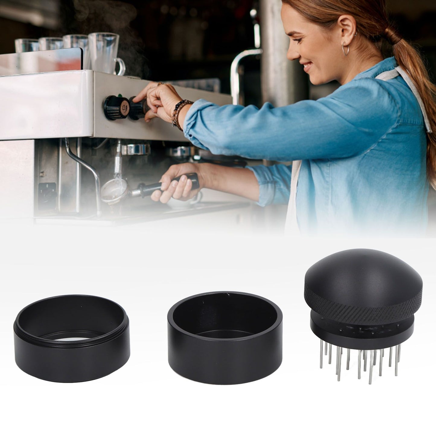 Coffee Needle Distributor Rust Resistant Stainless Steel Needle Coffee Stirrer with Base for Cafes Home 53MM