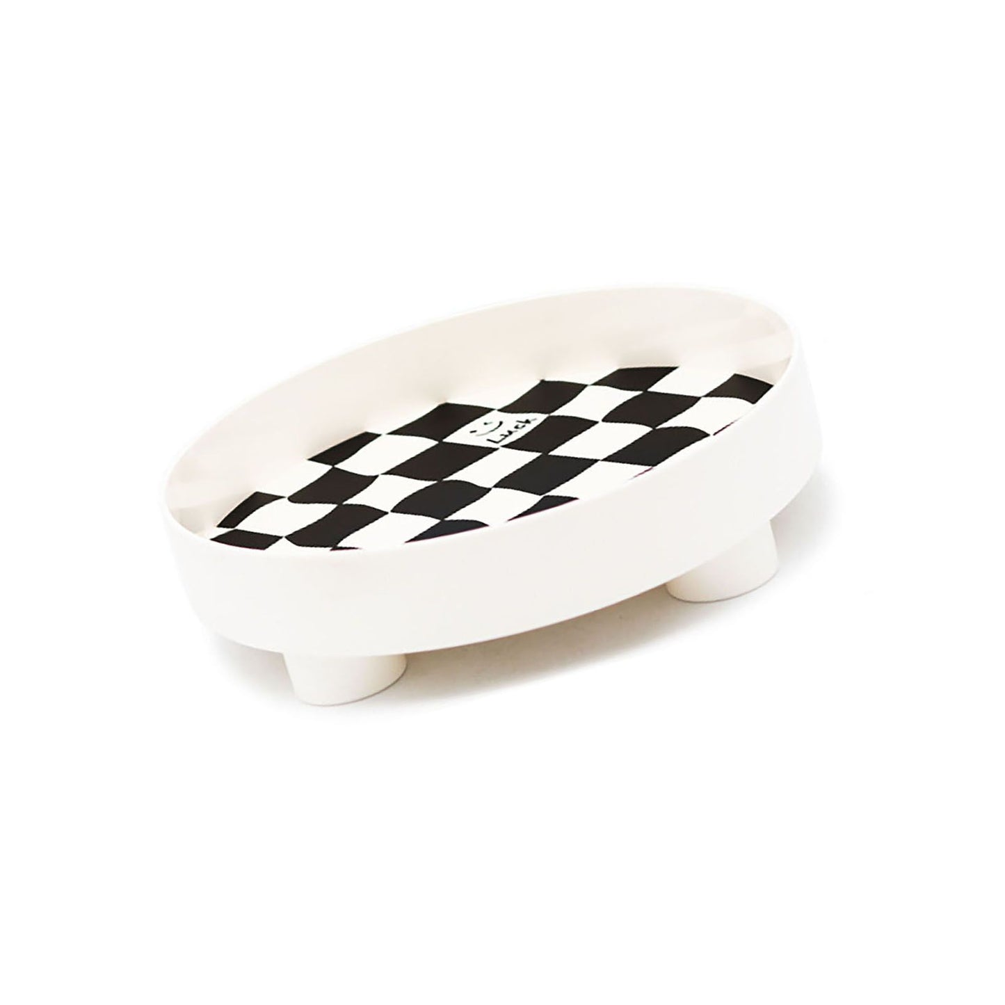 Round Storage Organizer Tray Checkerboard Design Plate Container Tray for Fruit Perfume Jewelry White, Large