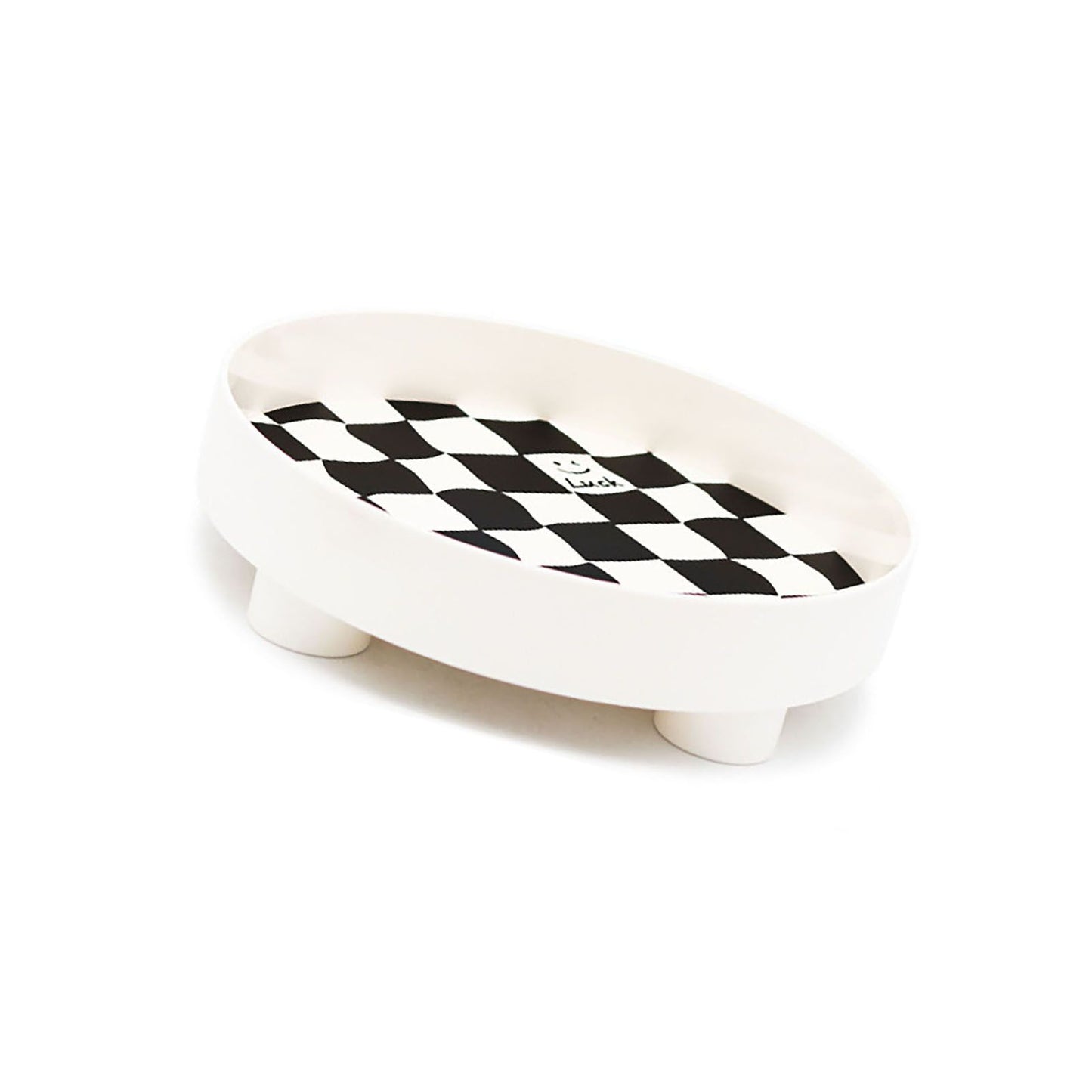 Round Storage Organizer Tray Checkerboard Design Plate Container Tray for Fruit Perfume Jewelry White, Large