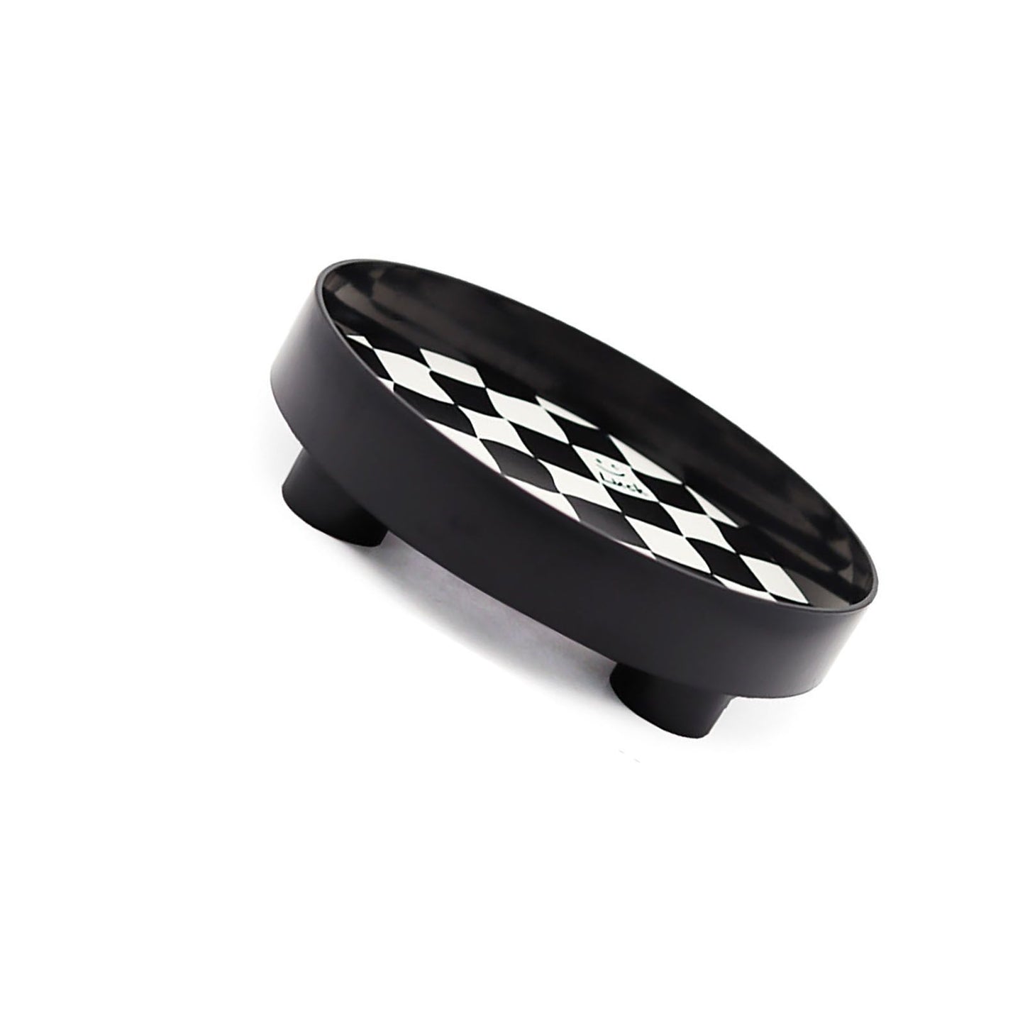 Round Storage Organizer Tray Checkerboard Design Plate Container Tray for Fruit Perfume Jewelry Black, Large