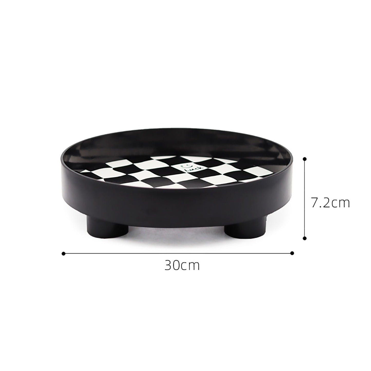 Round Storage Organizer Tray Checkerboard Design Plate Container Tray for Fruit Perfume Jewelry Black, Large