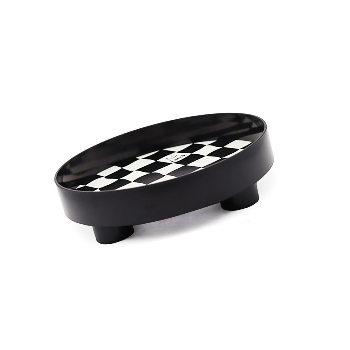 Round Storage Organizer Tray Checkerboard Design Plate Container Tray for Fruit Perfume Jewelry Black, Small